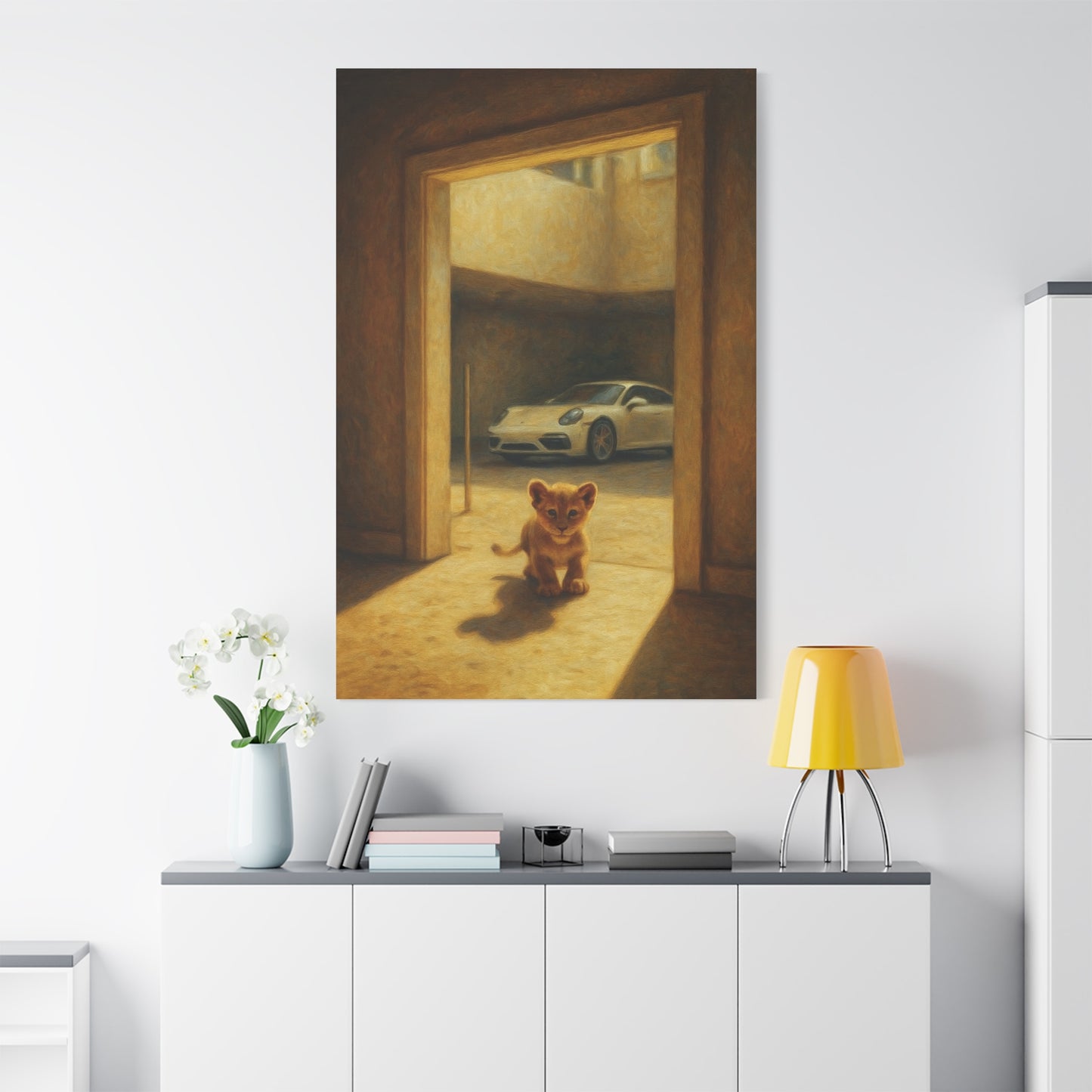 Canvas Wall Art - Lion Animal Sports Car Print