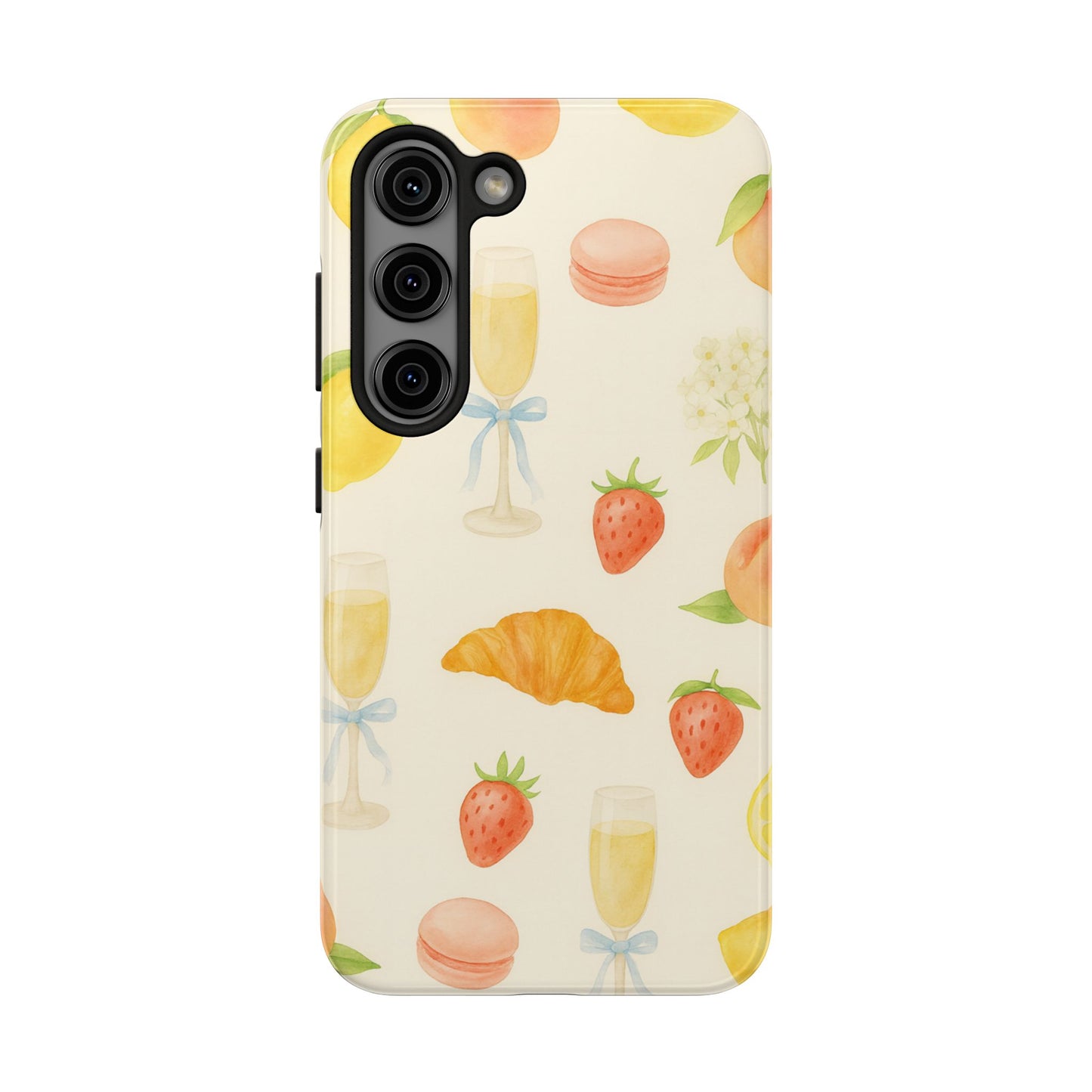 Tough Phone Case — Strawberries, Croissant & Champagne Floral Design