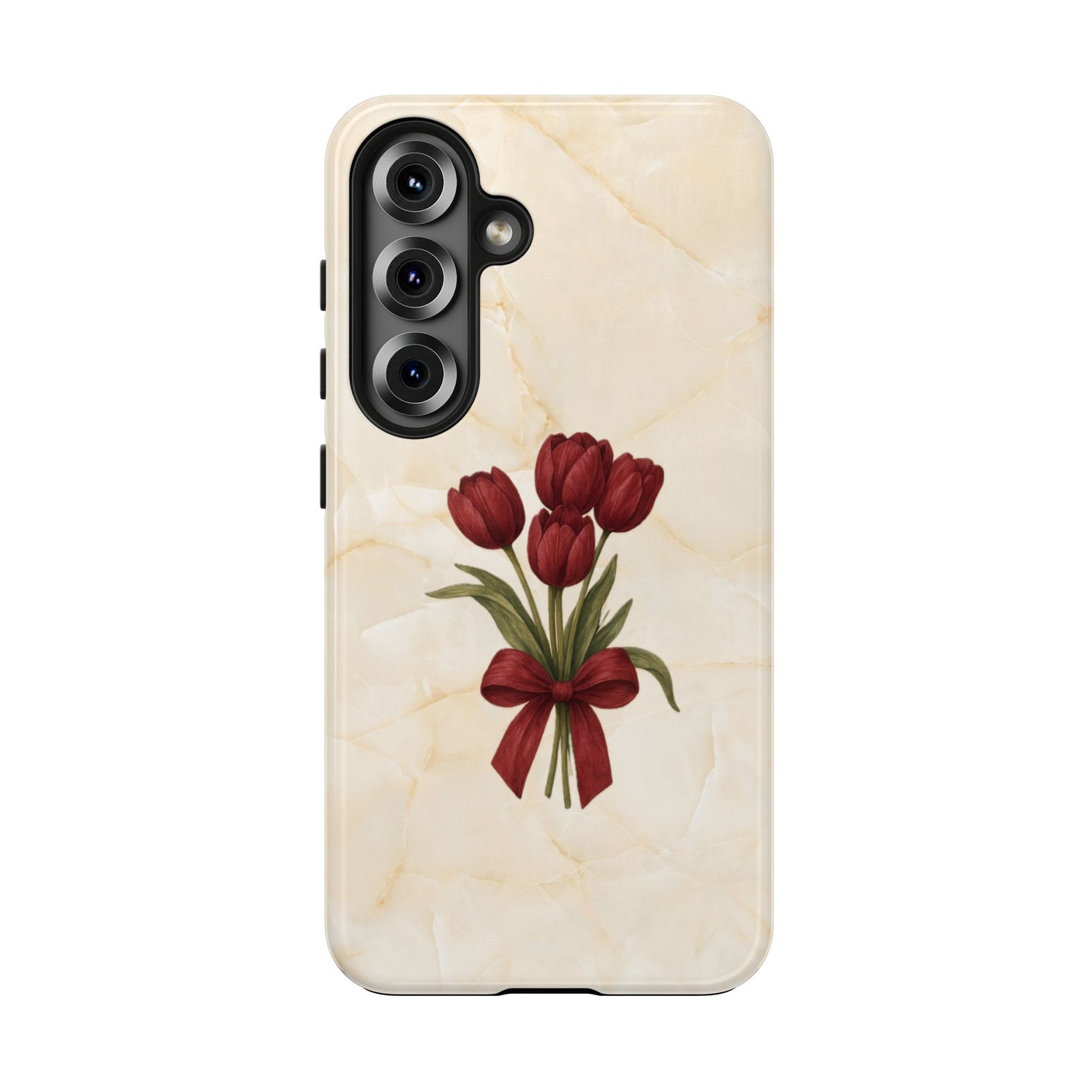 Tough Phone Case — Red Tulip Bouquet on Marble
