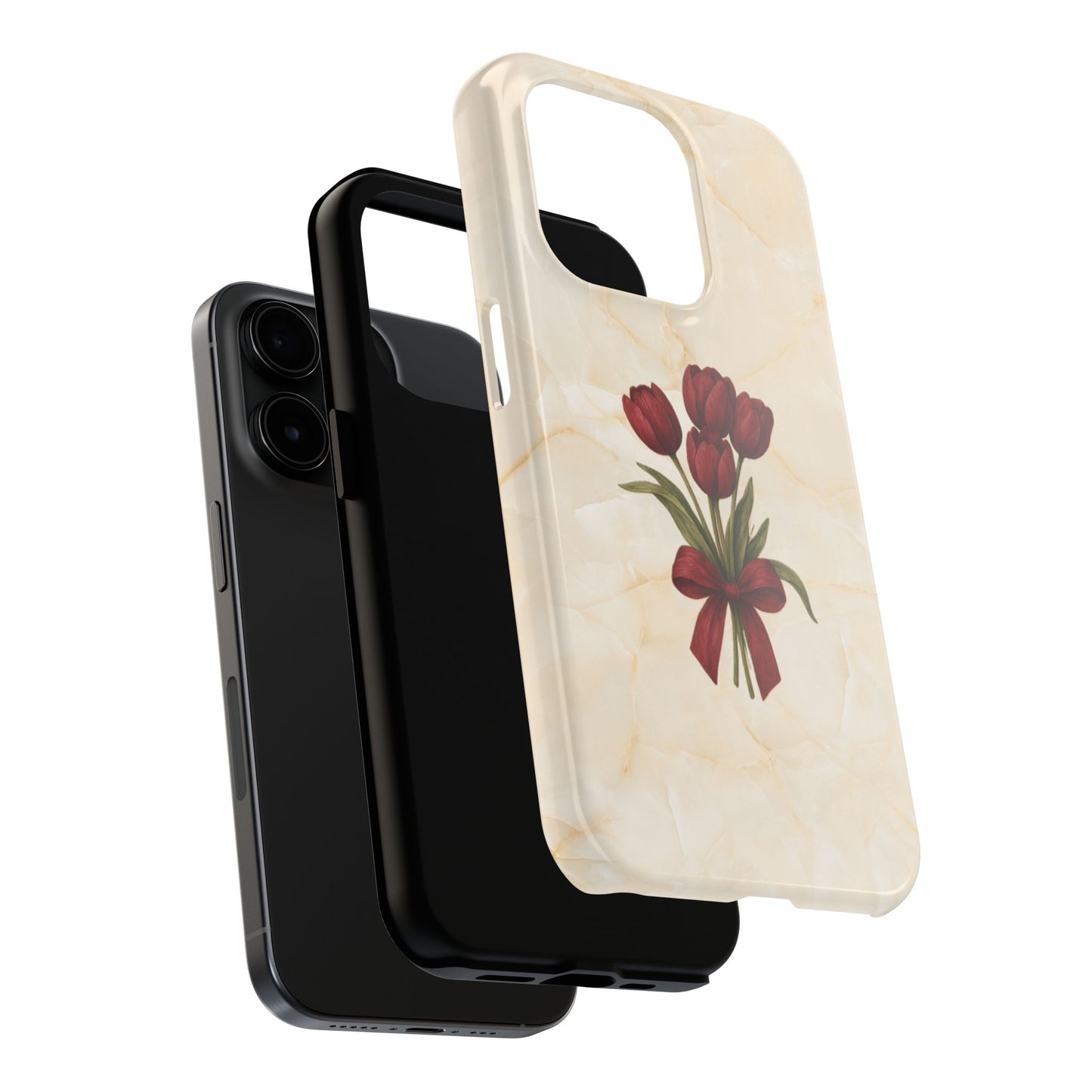 Tough Phone Case — Red Tulip Bouquet on Marble