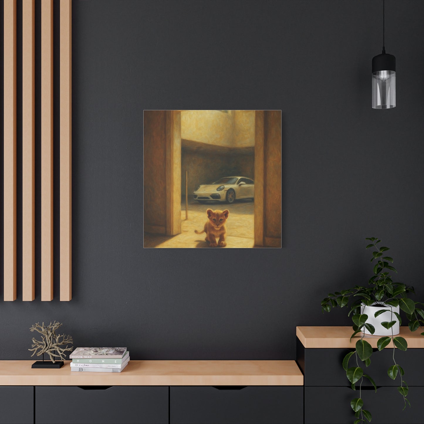 Canvas Wall Art - Lion Animal Sports Car Print