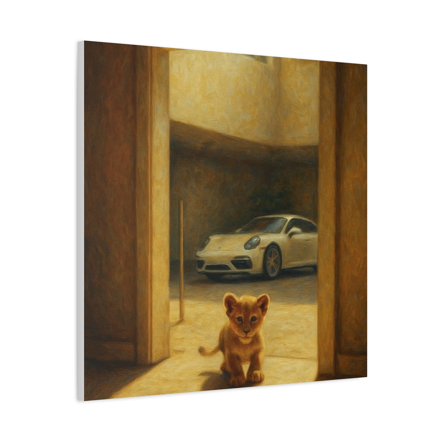 Canvas Wall Art - Lion Animal Sports Car Print