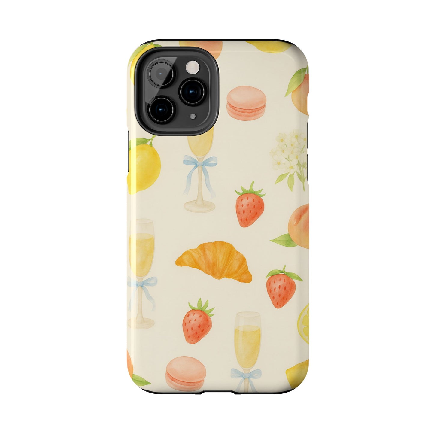 Tough Phone Case — Strawberries, Croissant & Champagne Floral Design