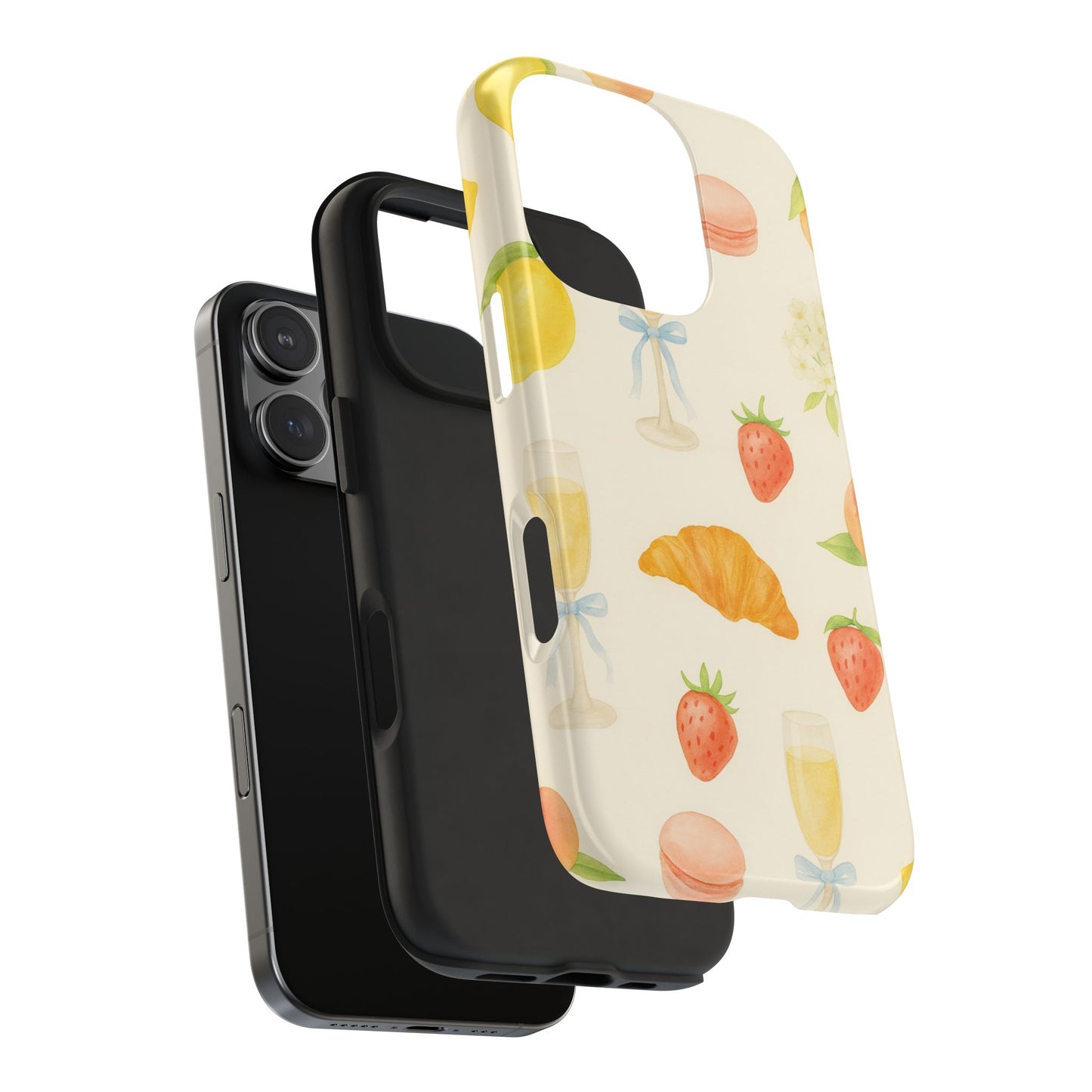 Tough Phone Case — Strawberries, Croissant & Champagne Floral Design
