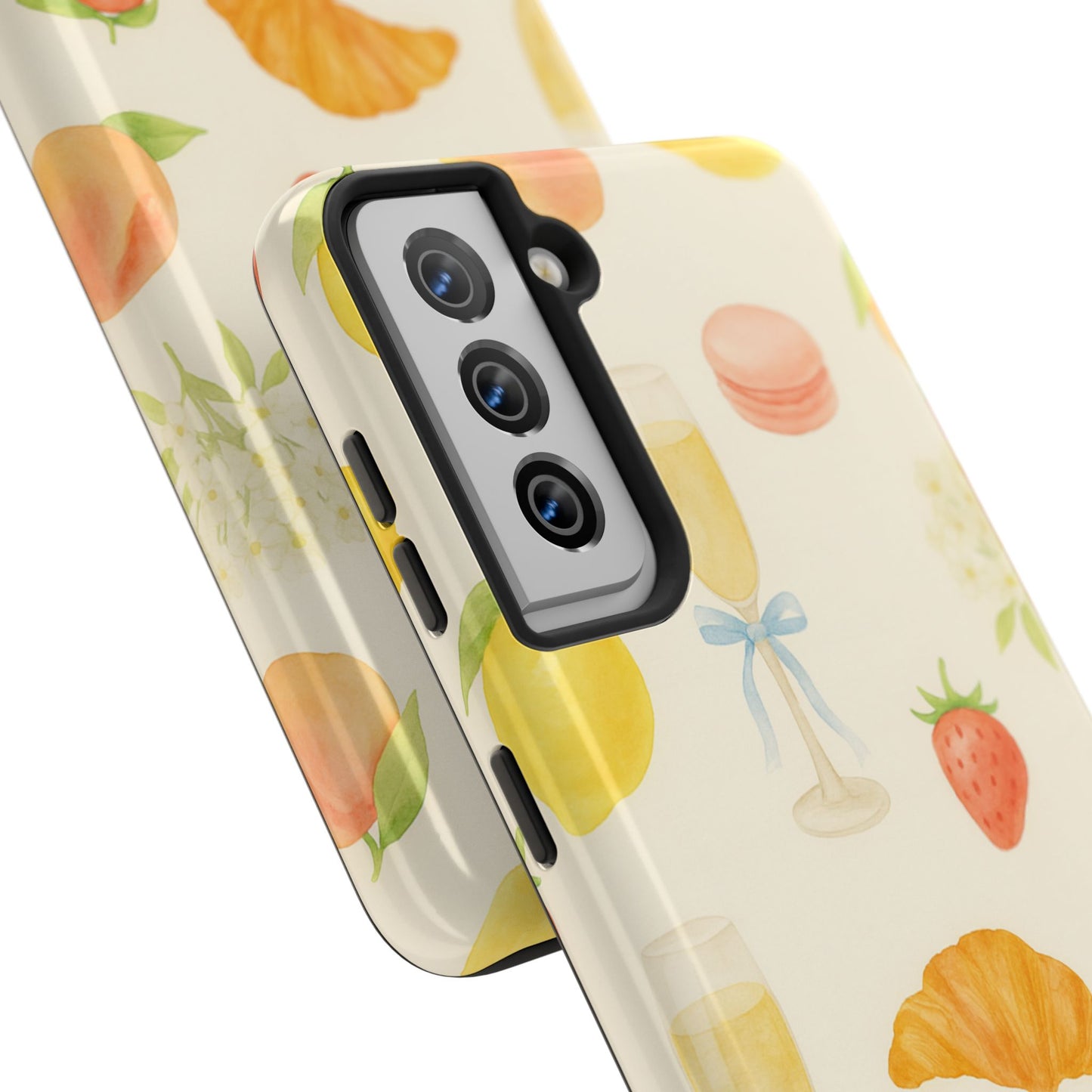 Tough Phone Case — Strawberries, Croissant & Champagne Floral Design