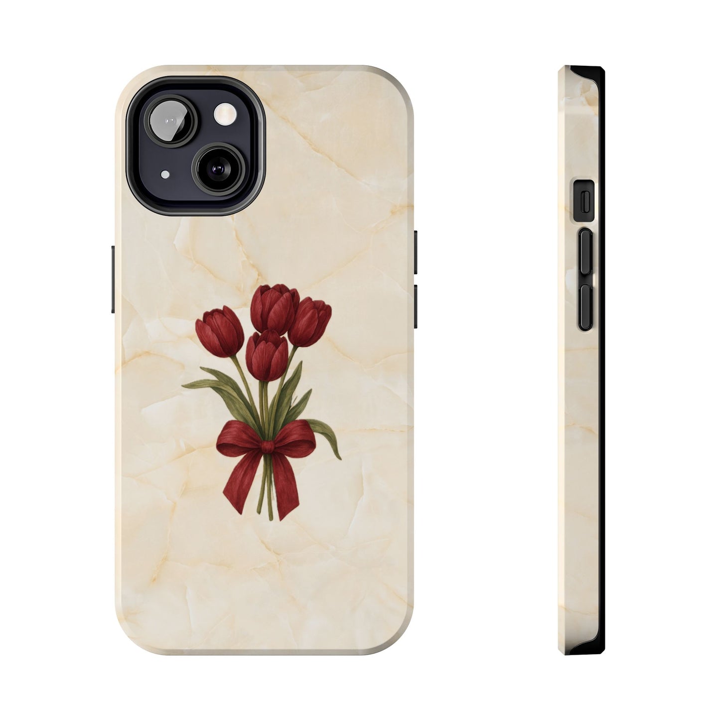 Tough Phone Case — Red Tulip Bouquet on Marble