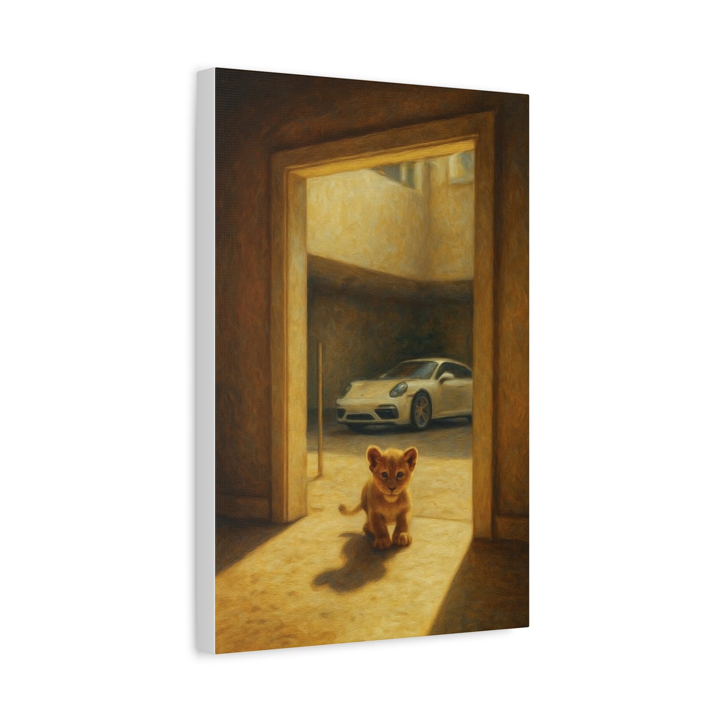 Canvas Wall Art - Lion Animal Sports Car Print