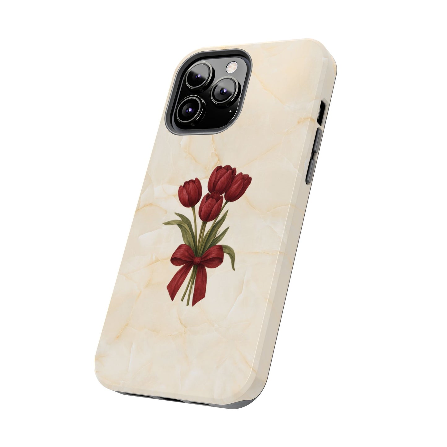Tough Phone Case — Red Tulip Bouquet on Marble