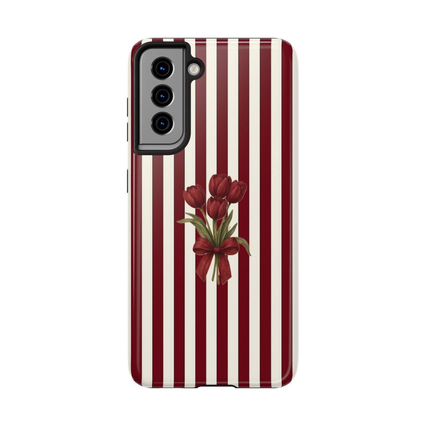 Tough Phone Case —Red Stripe Floral Bouquet