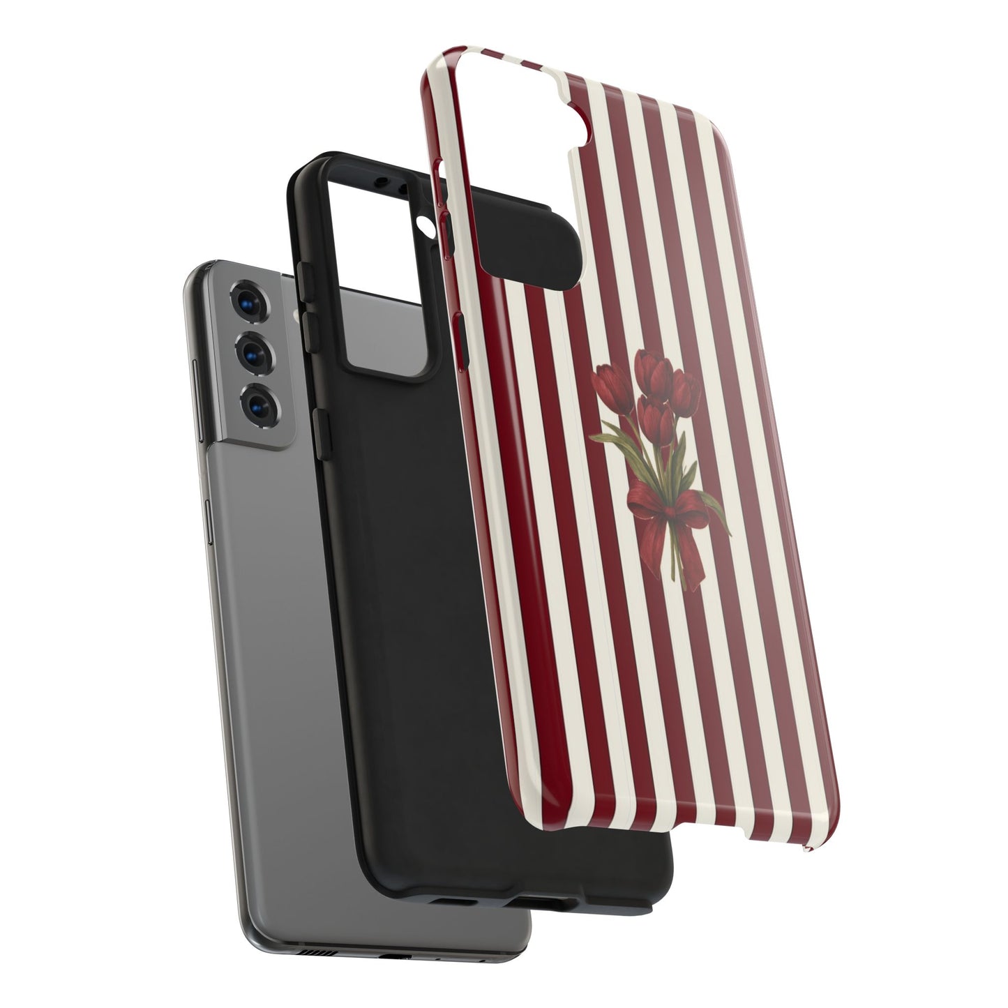 Tough Phone Case —Red Stripe Floral Bouquet