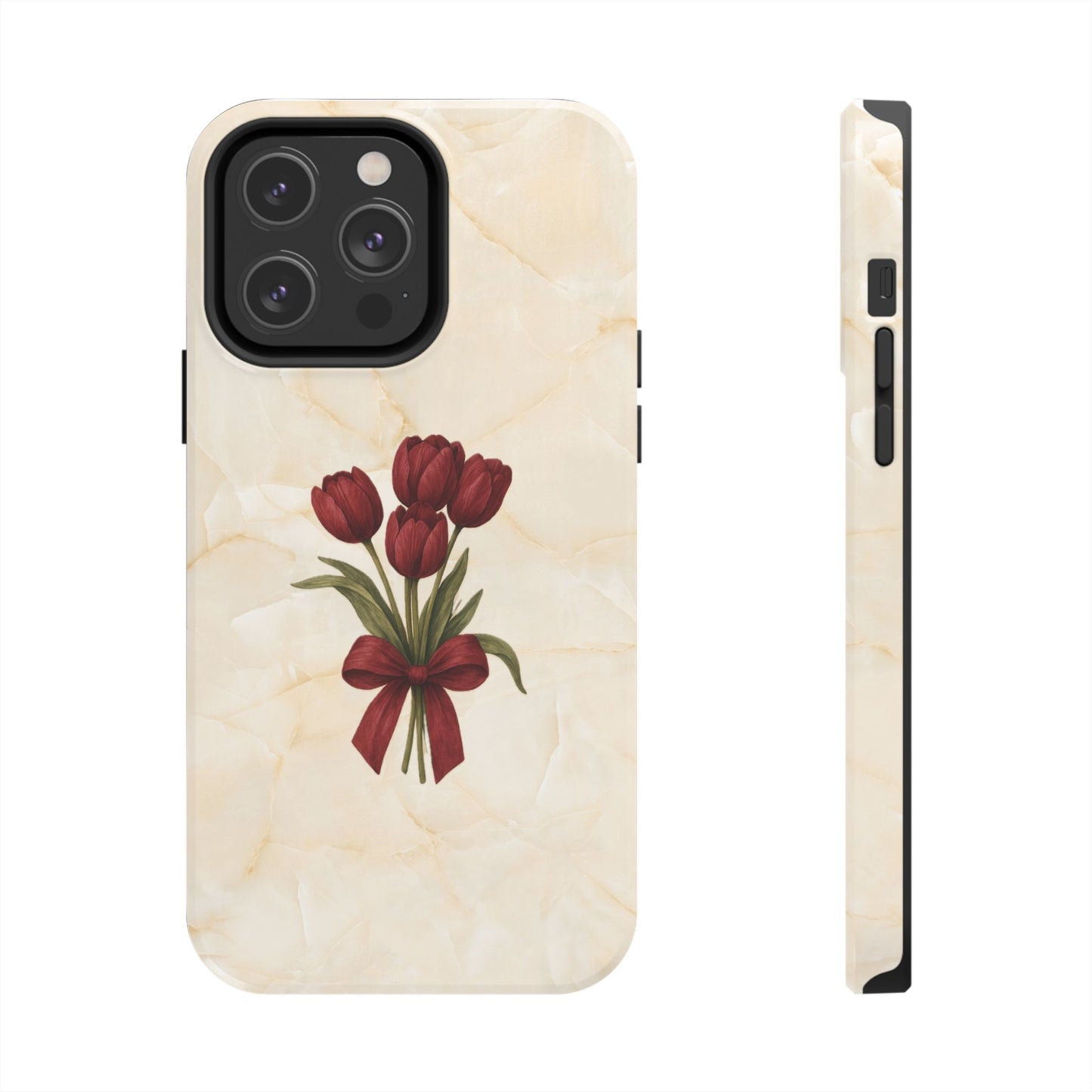 Tough Phone Case — Red Tulip Bouquet on Marble