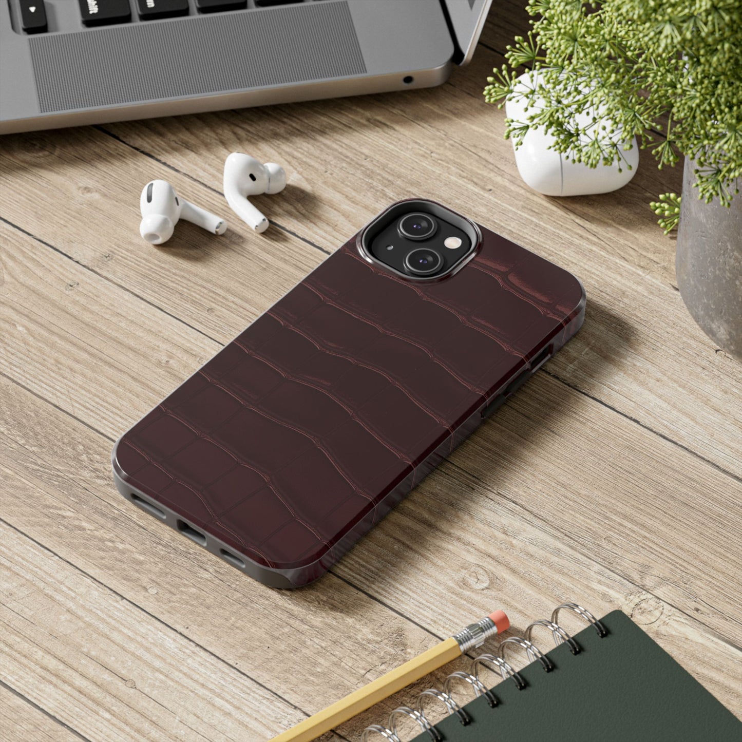 Tough Phone Case — Burgundy, Croc-Embossed