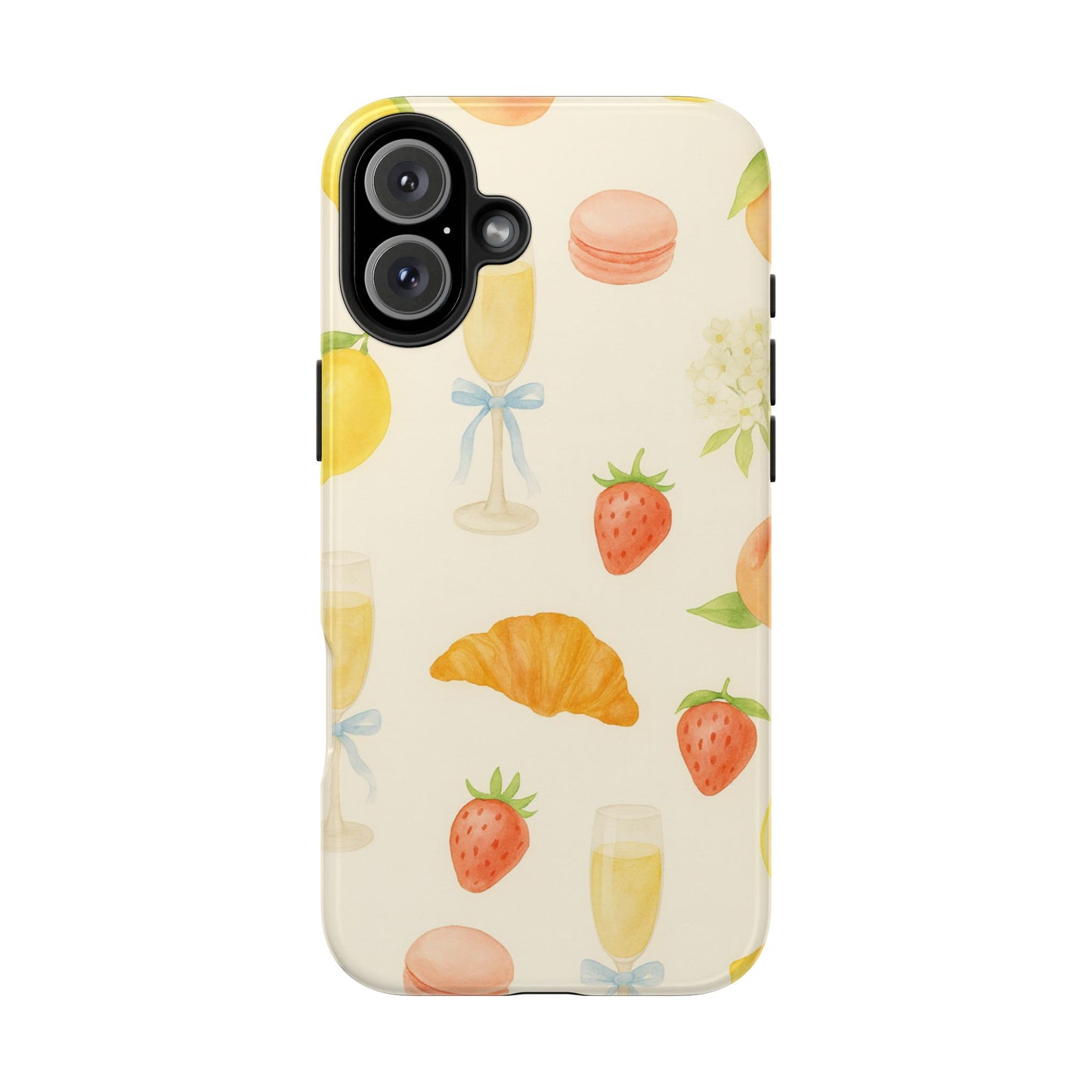 Tough Phone Case — Strawberries, Croissant & Champagne Floral Design