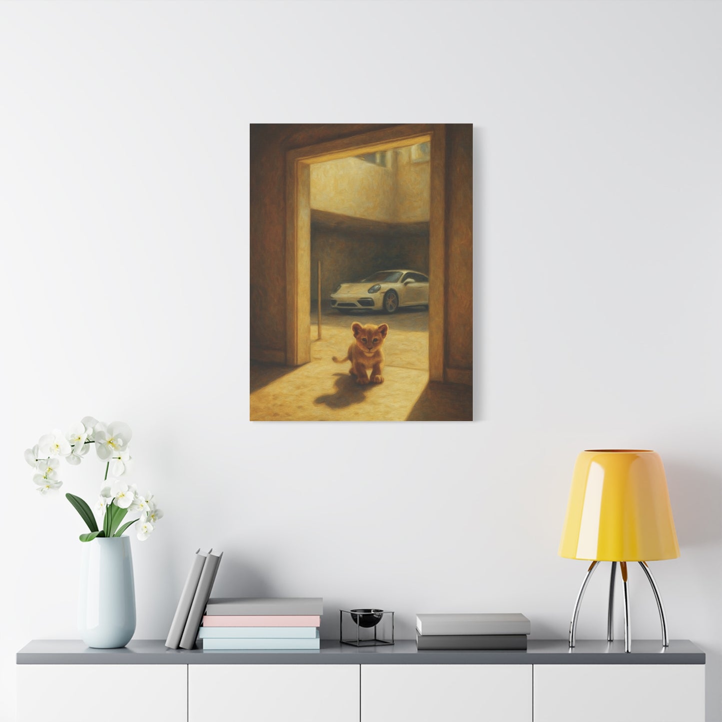 Canvas Wall Art - Lion Animal Sports Car Print