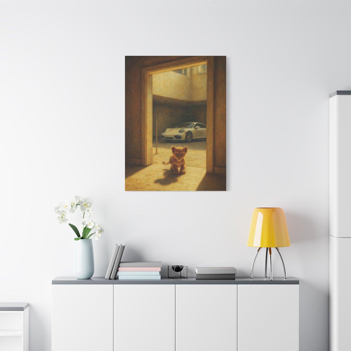 Canvas Wall Art - Lion Animal Sports Car Print