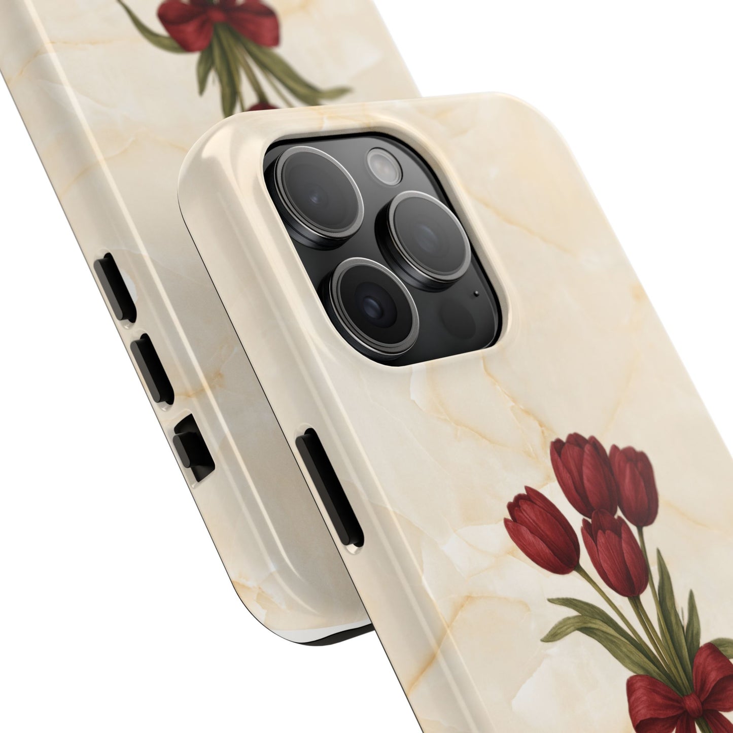 Tough Phone Case — Red Tulip Bouquet on Marble