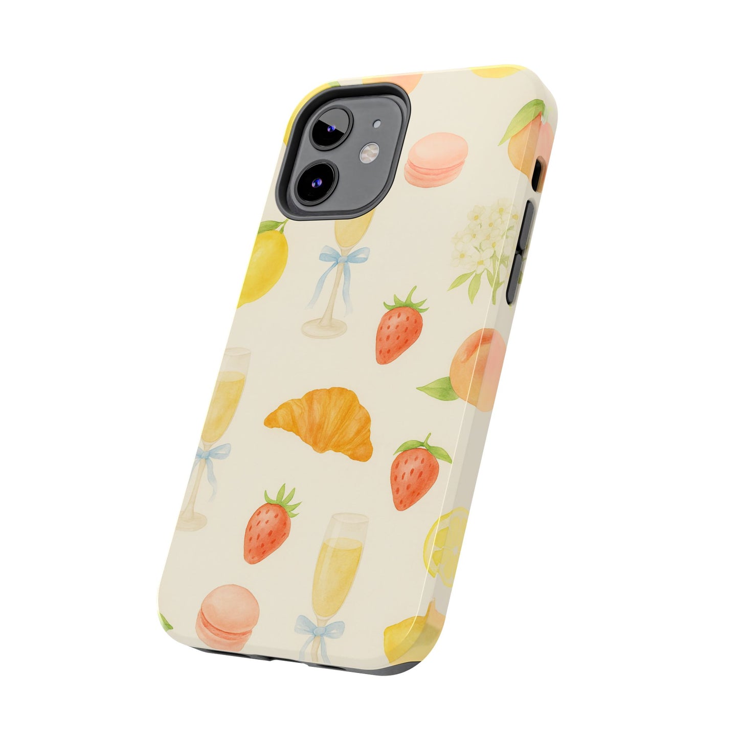Tough Phone Case — Strawberries, Croissant & Champagne Floral Design