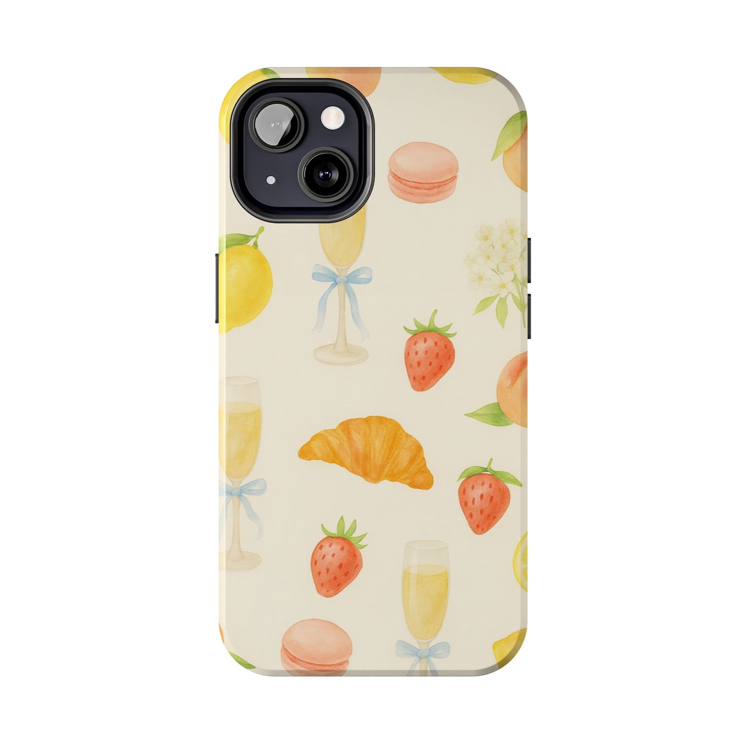 Tough Phone Case — Strawberries, Croissant & Champagne Floral Design