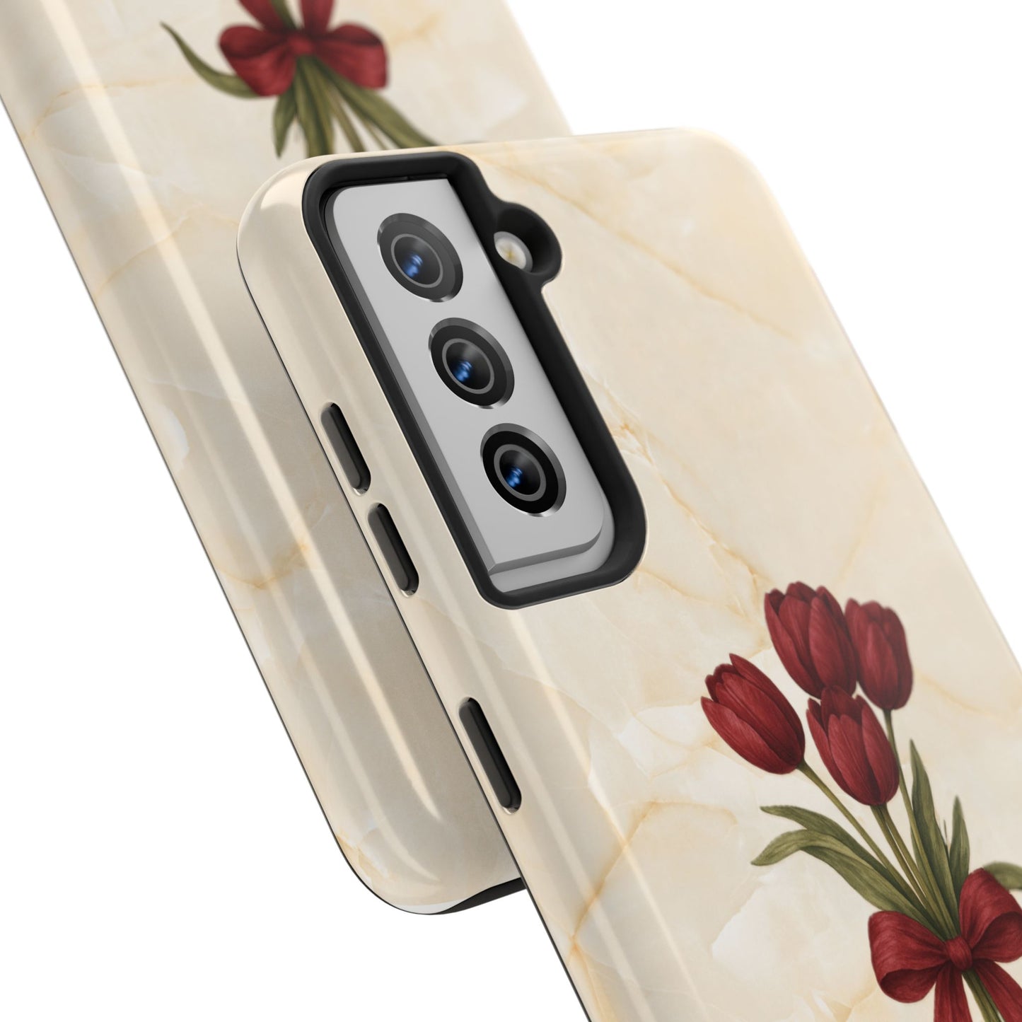 Tough Phone Case — Red Tulip Bouquet on Marble