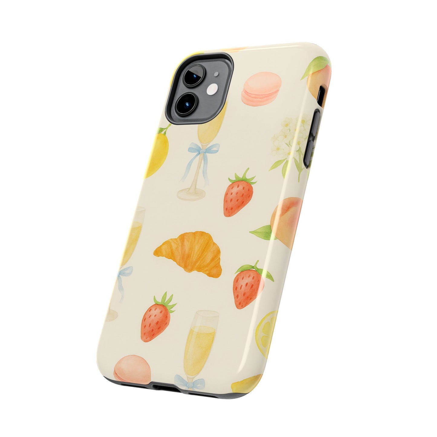 Tough Phone Case — Strawberries, Croissant & Champagne Floral Design