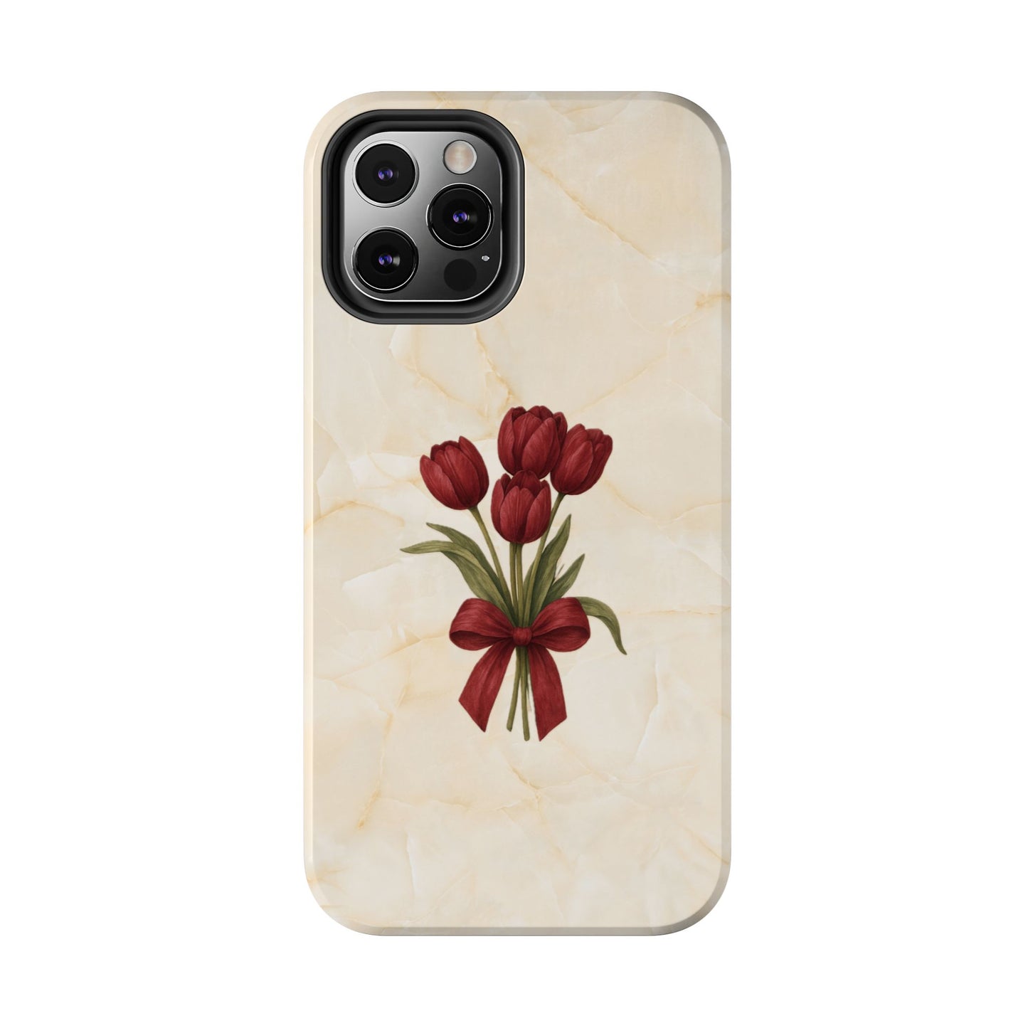Tough Phone Case — Red Tulip Bouquet on Marble