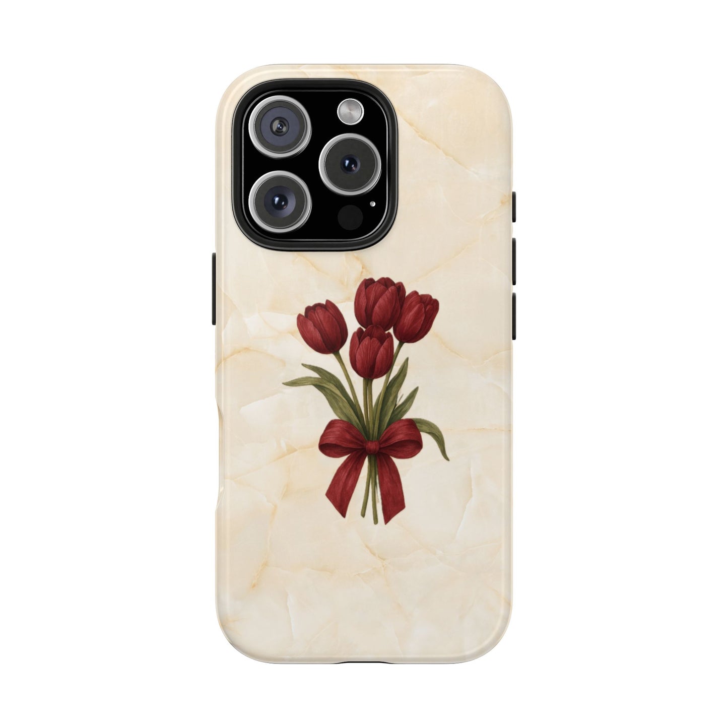 Tough Phone Case — Red Tulip Bouquet on Marble