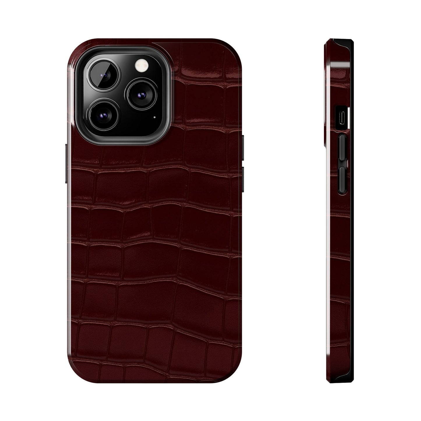 Tough Phone Case — Burgundy, Croc-Embossed