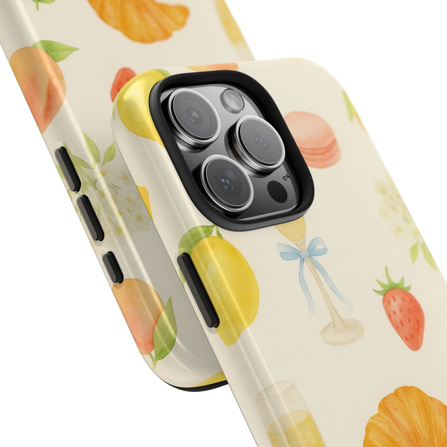 Tough Phone Case — Strawberries, Croissant & Champagne Floral Design