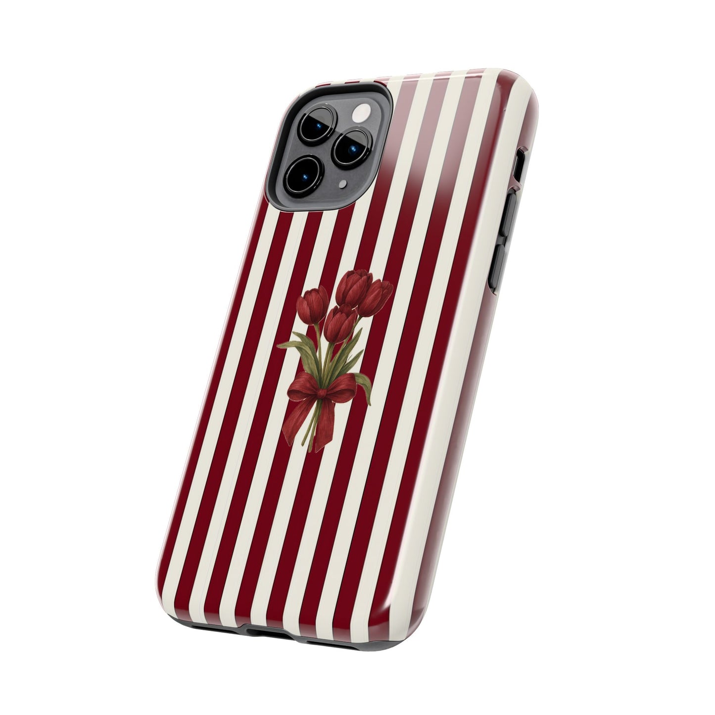 Tough Phone Case —Red Stripe Floral Bouquet