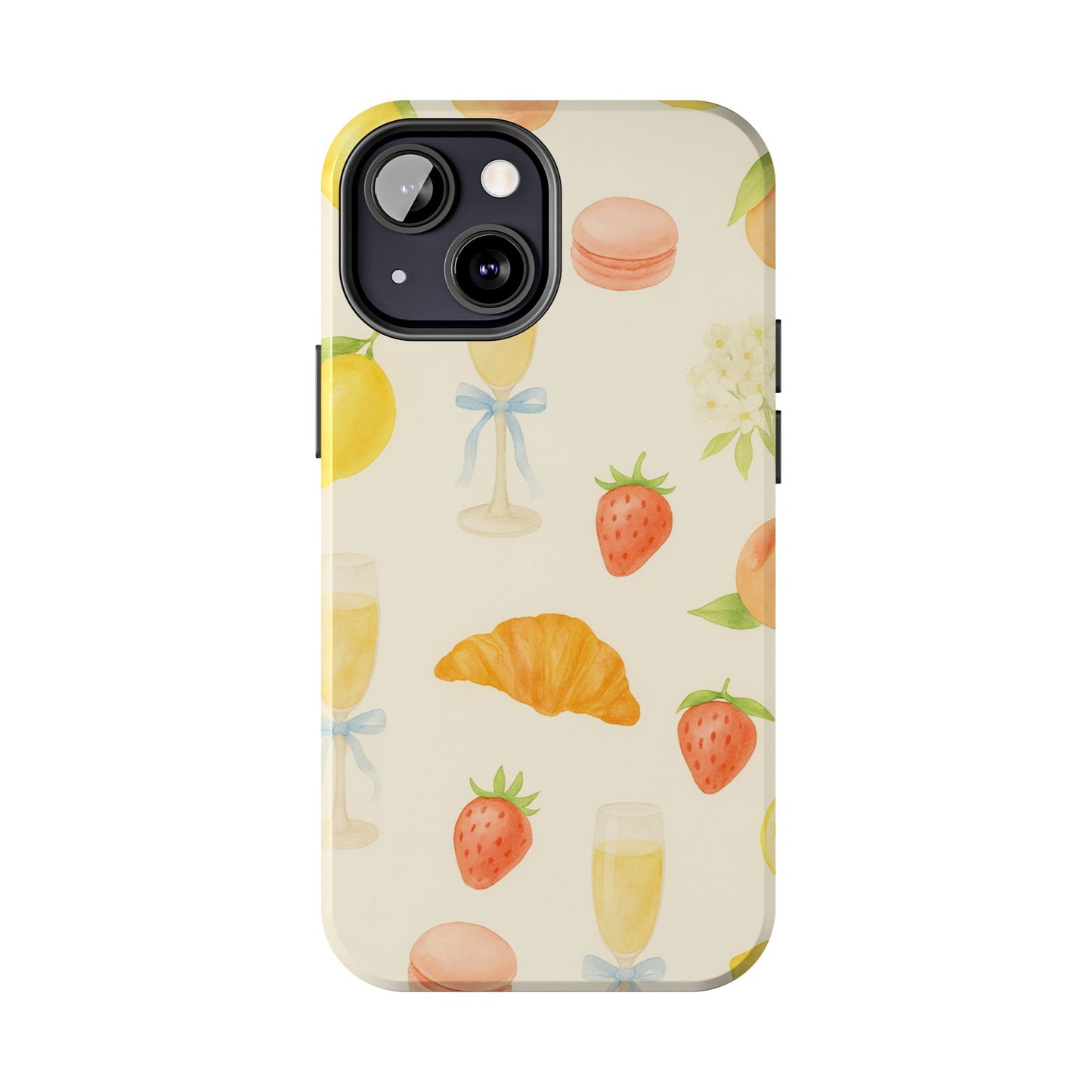 Tough Phone Case — Strawberries, Croissant & Champagne Floral Design