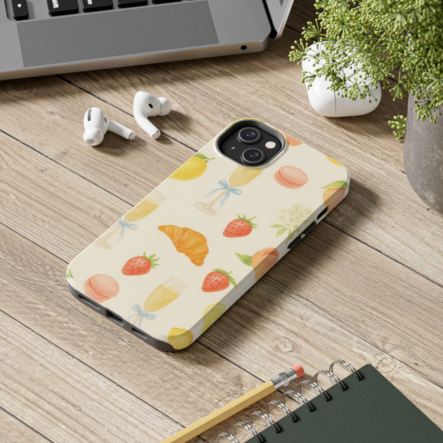 Tough Phone Case — Strawberries, Croissant & Champagne Floral Design
