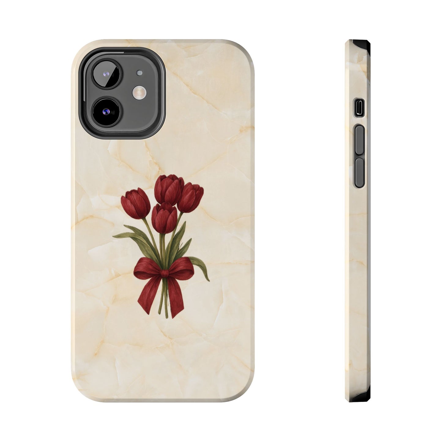 Tough Phone Case — Red Tulip Bouquet on Marble