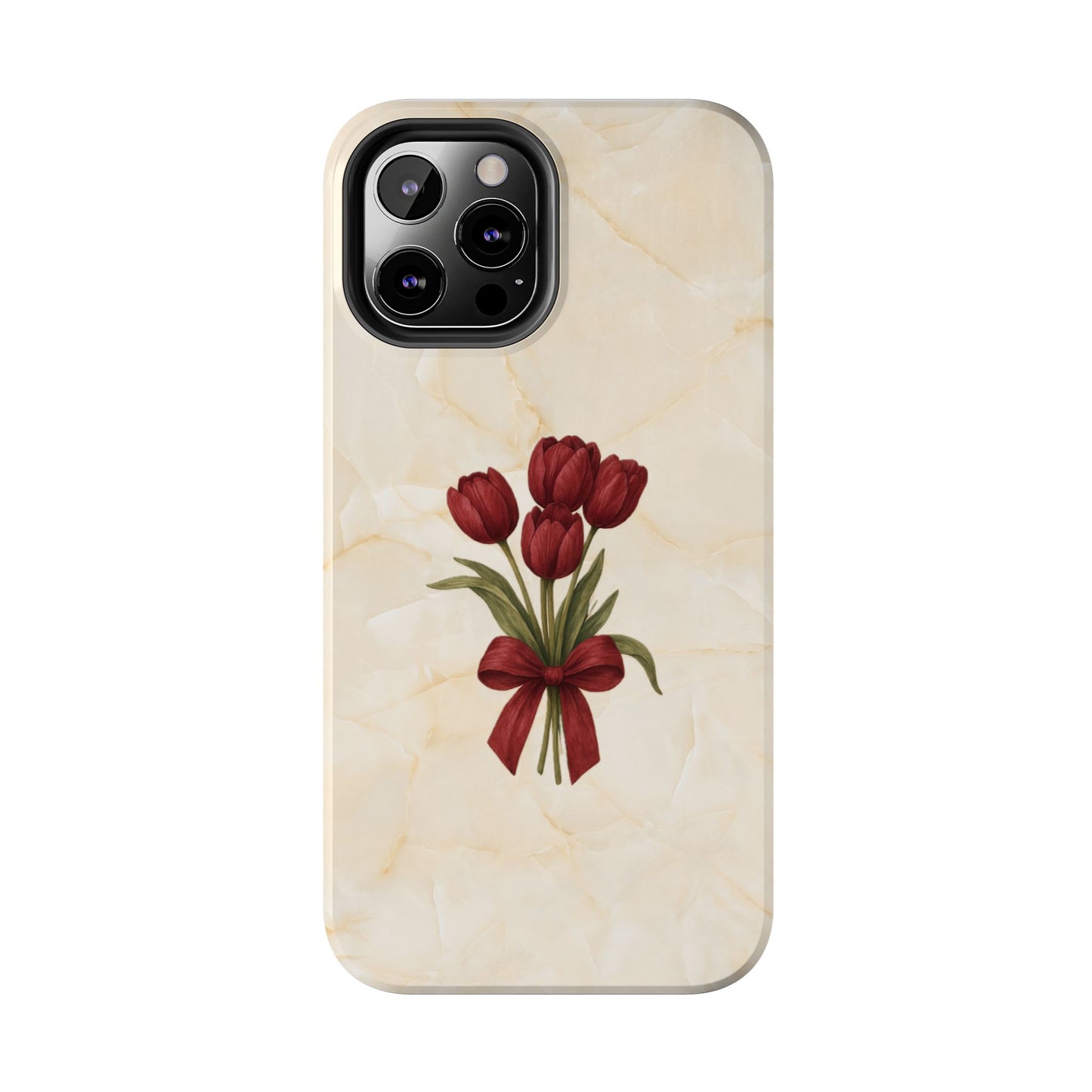 Tough Phone Case — Red Tulip Bouquet on Marble