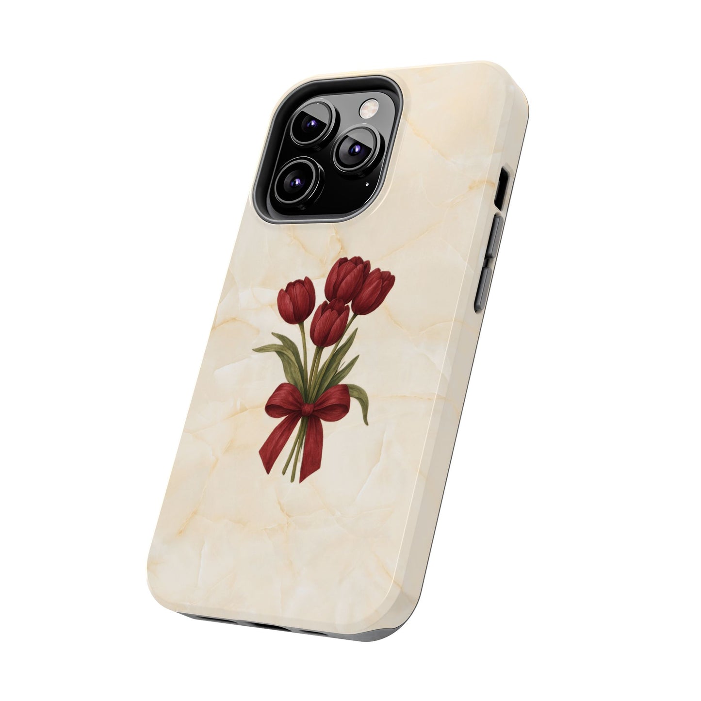 Tough Phone Case — Red Tulip Bouquet on Marble