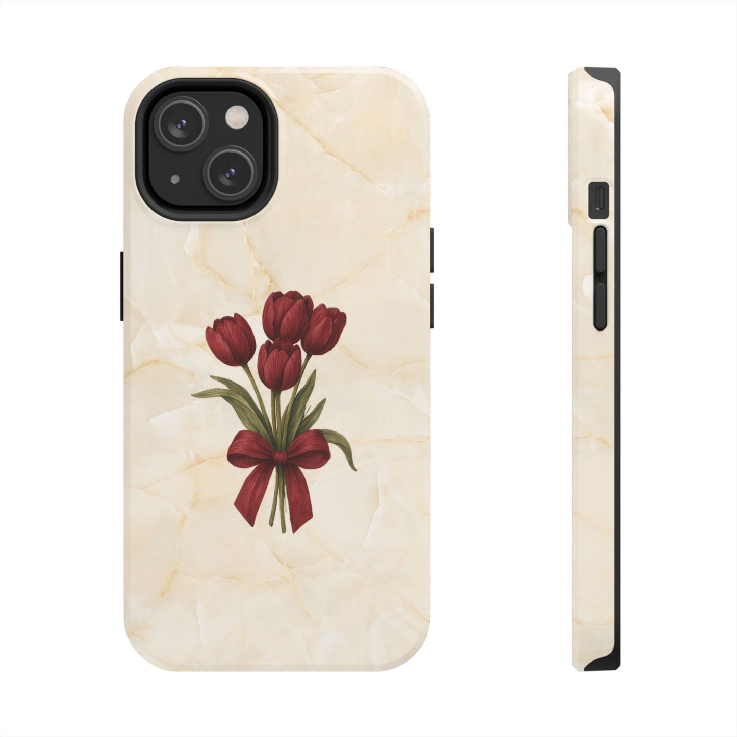 Tough Phone Case — Red Tulip Bouquet on Marble