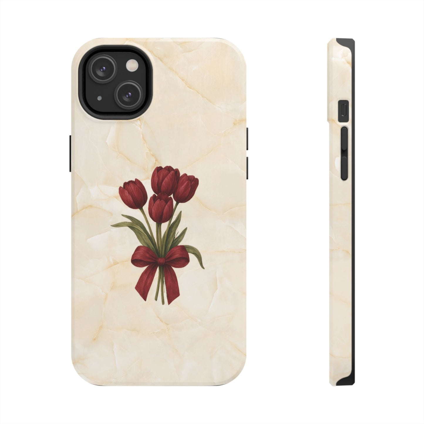 Tough Phone Case — Red Tulip Bouquet on Marble