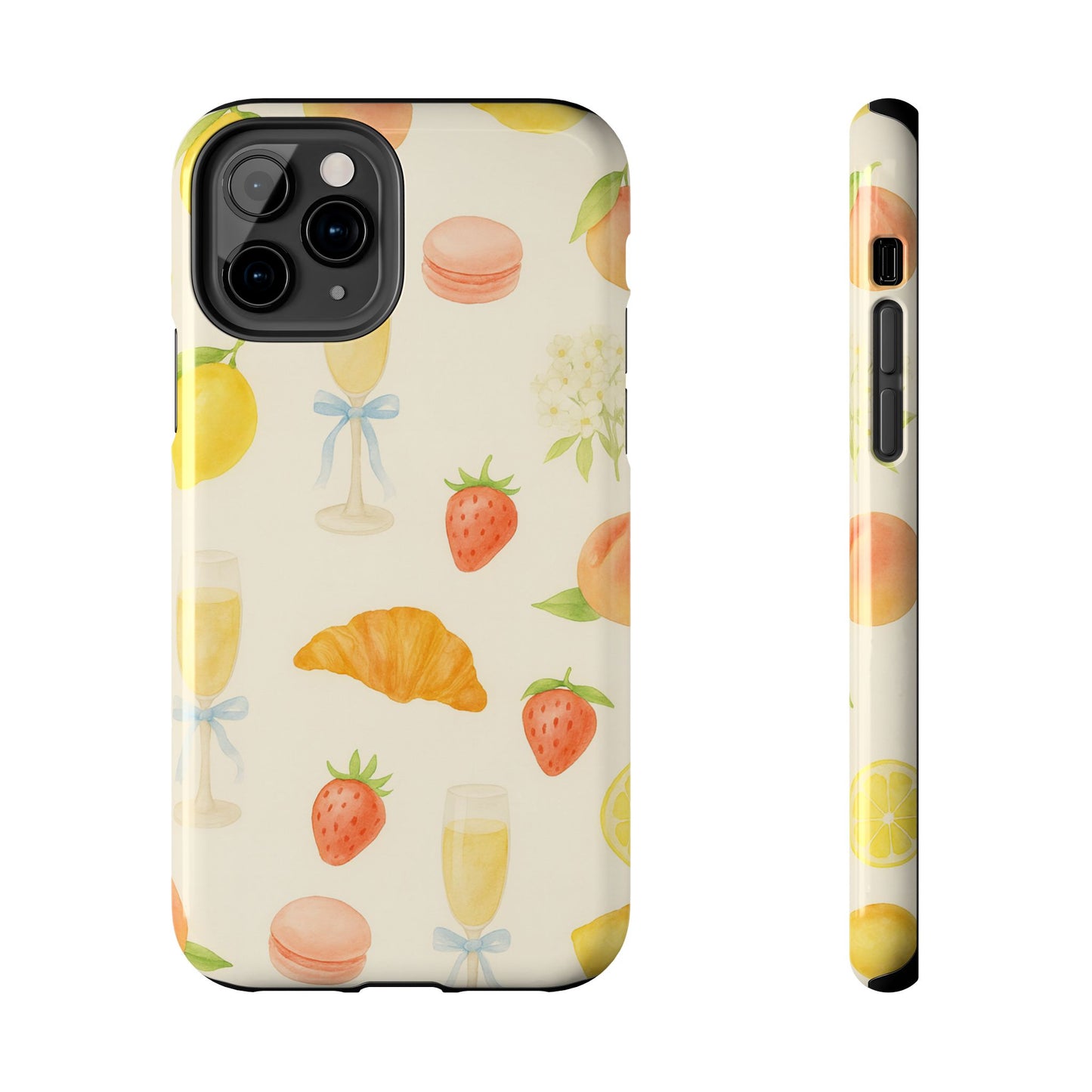 Tough Phone Case — Strawberries, Croissant & Champagne Floral Design