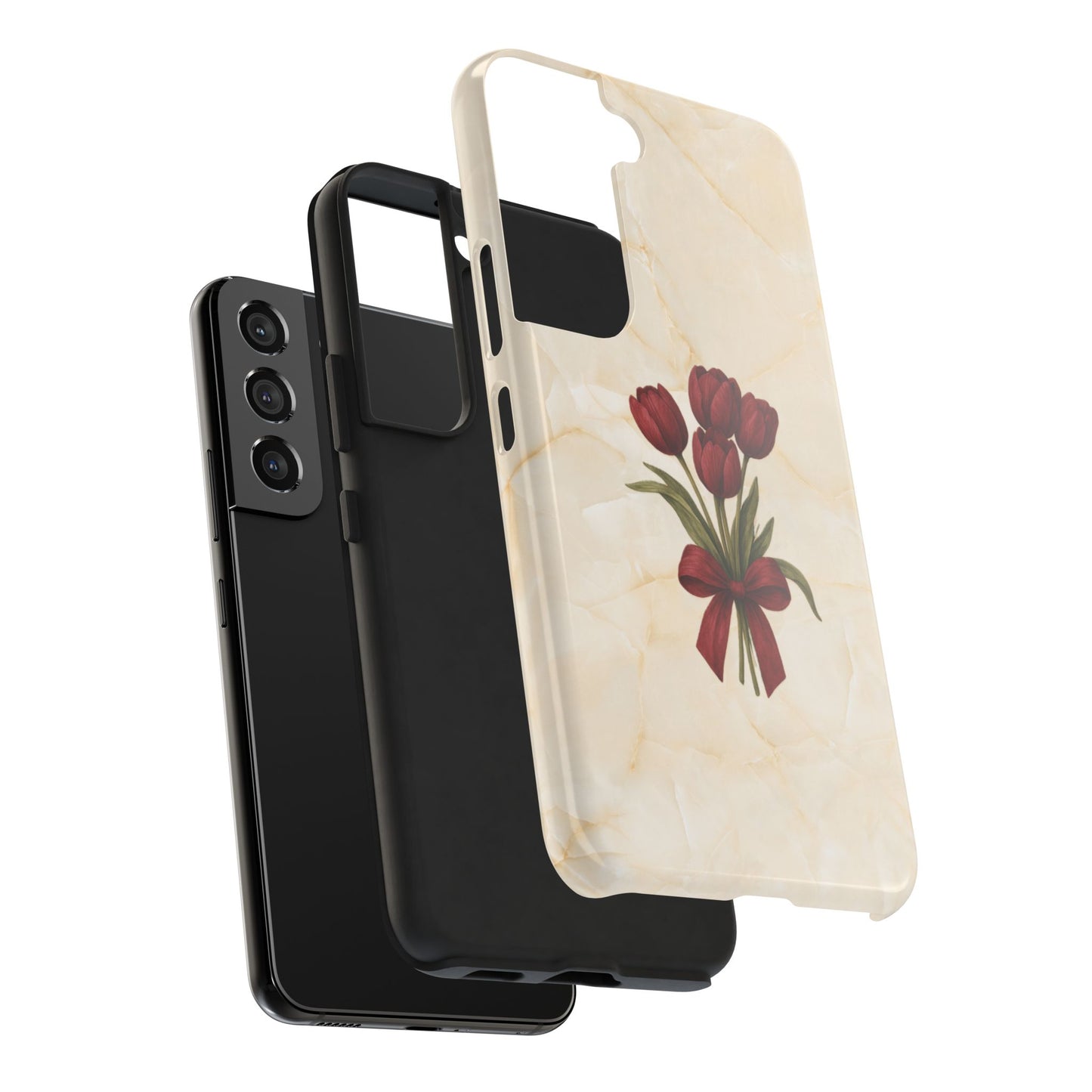 Tough Phone Case — Red Tulip Bouquet on Marble