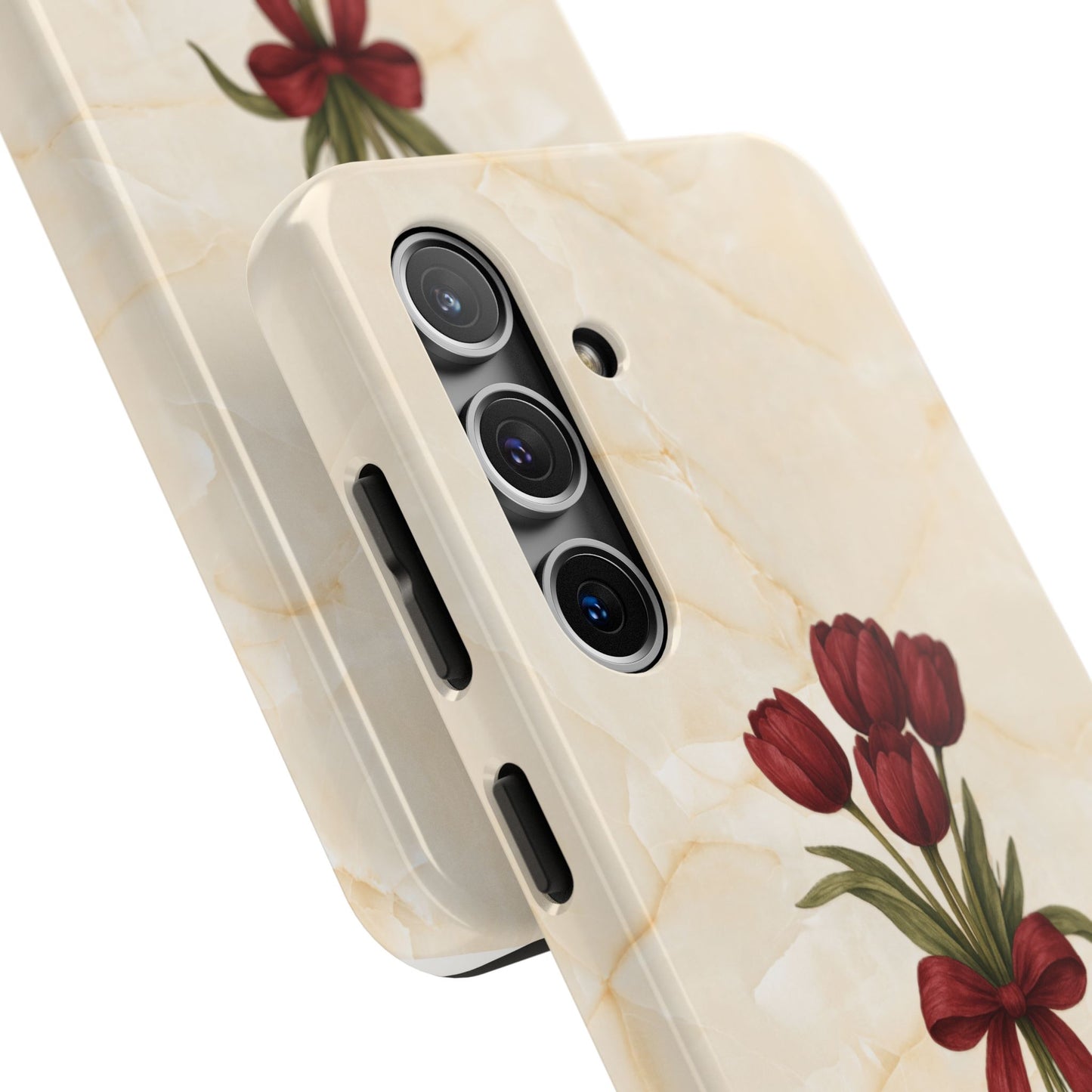 Tough Phone Case — Red Tulip Bouquet on Marble