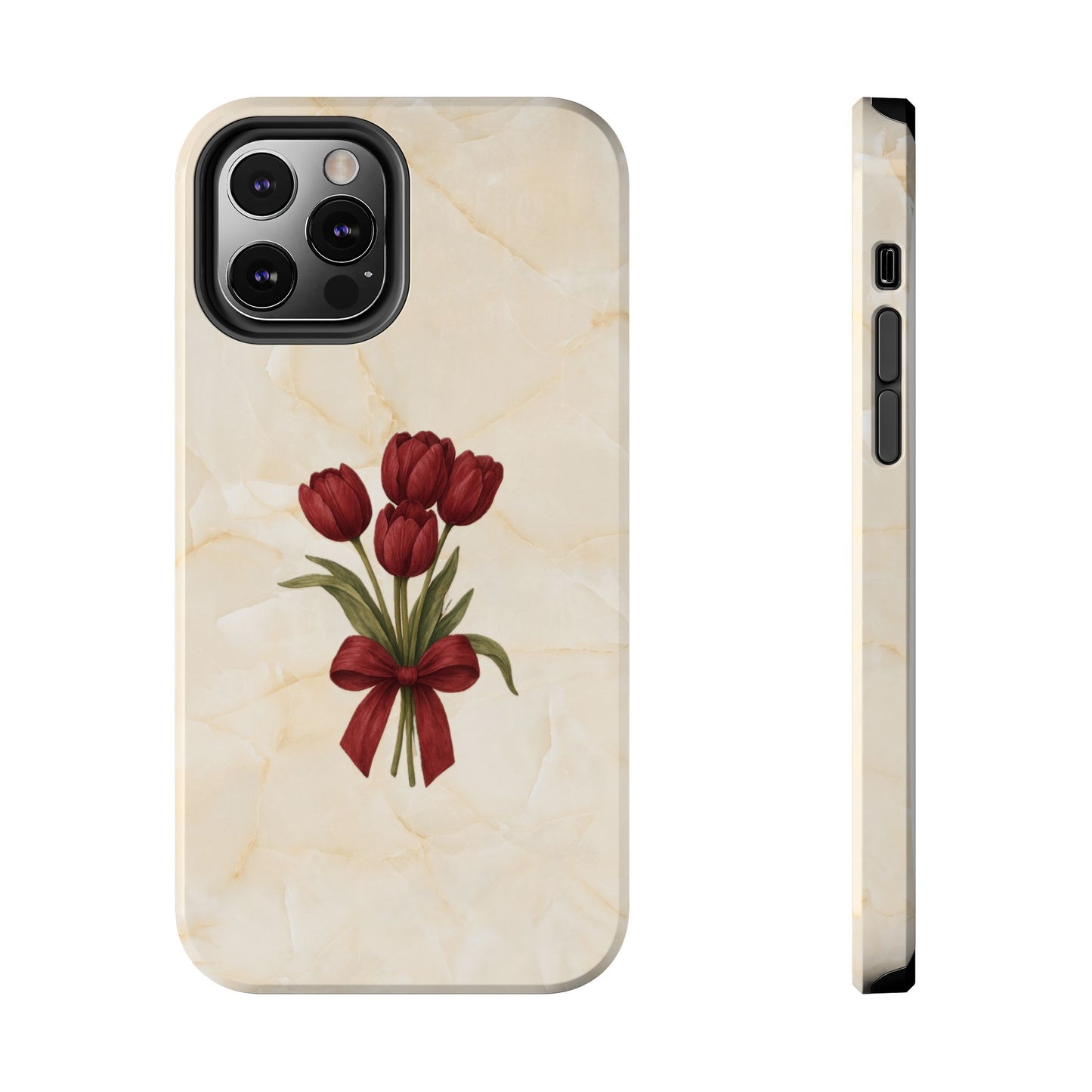 Tough Phone Case — Red Tulip Bouquet on Marble