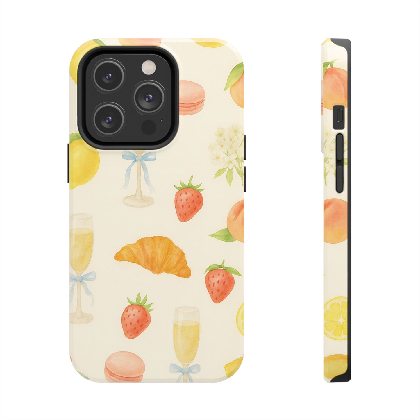 Tough Phone Case — Strawberries, Croissant & Champagne Floral Design
