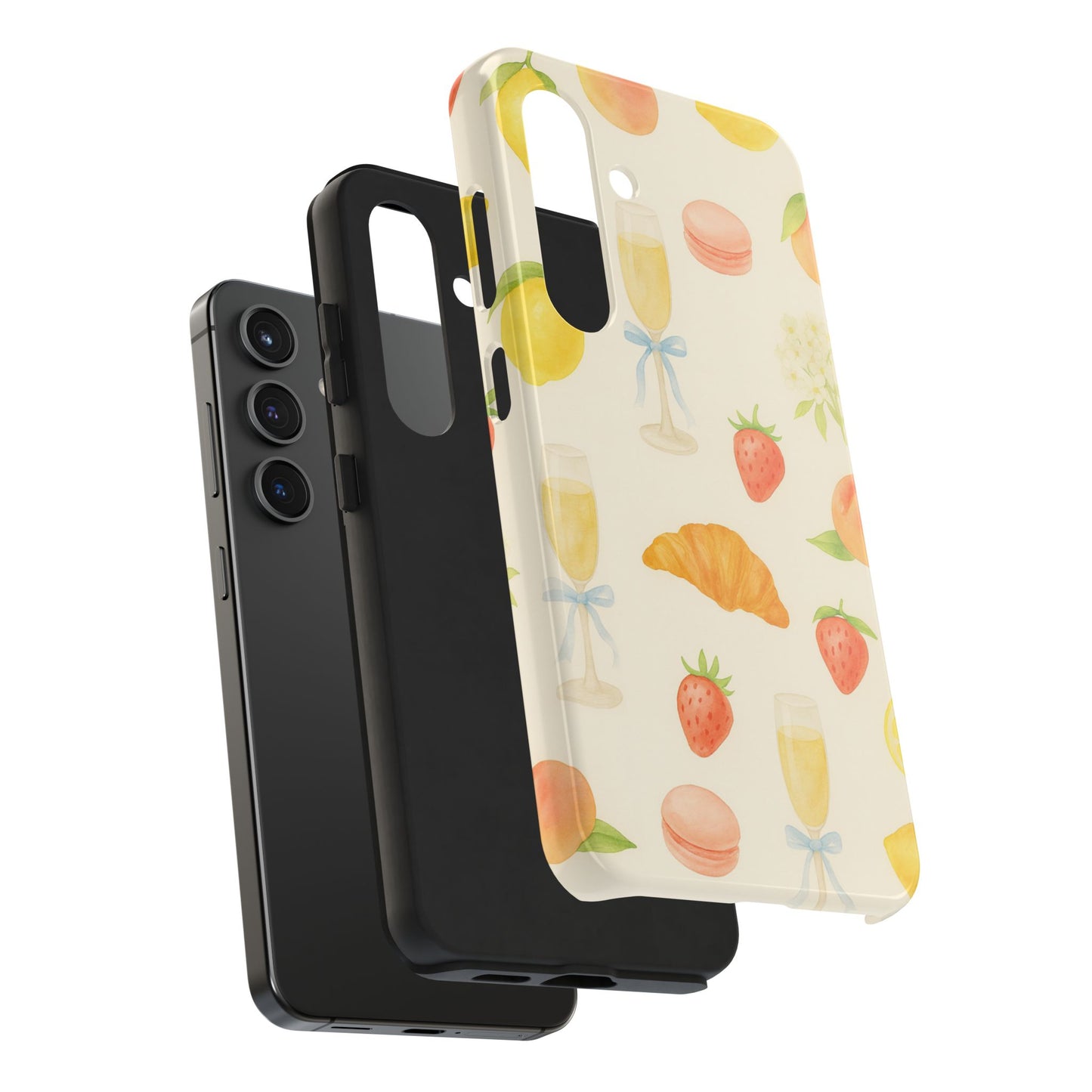 Tough Phone Case — Strawberries, Croissant & Champagne Floral Design