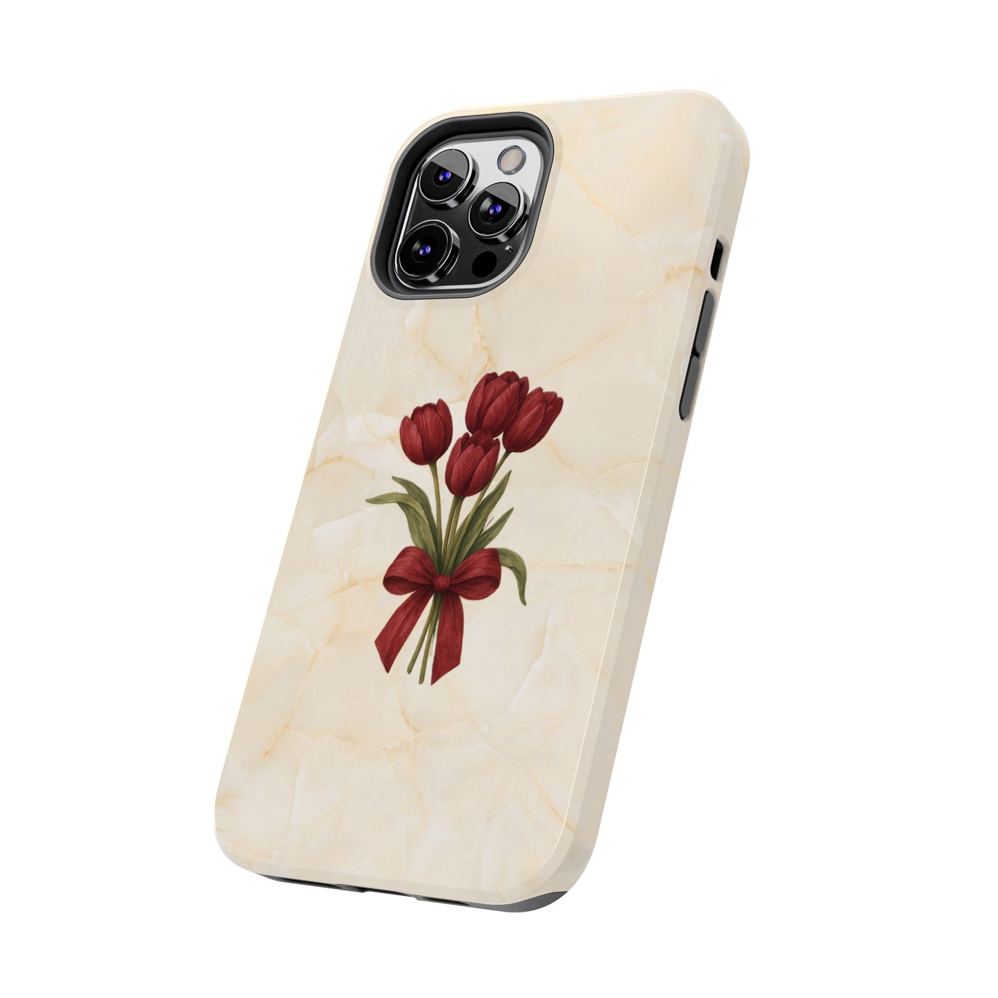Tough Phone Case — Red Tulip Bouquet on Marble