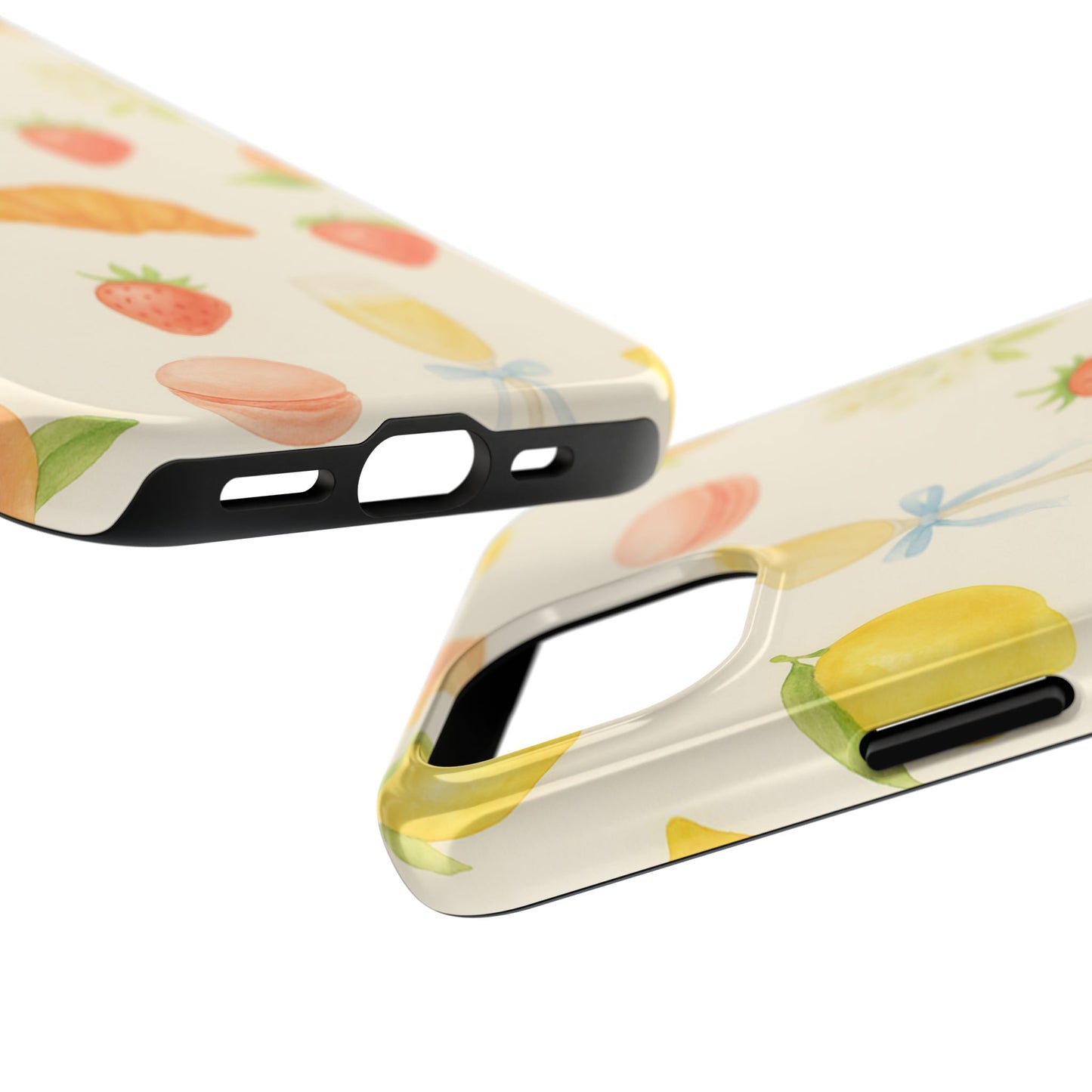 Tough Phone Case — Strawberries, Croissant & Champagne Floral Design