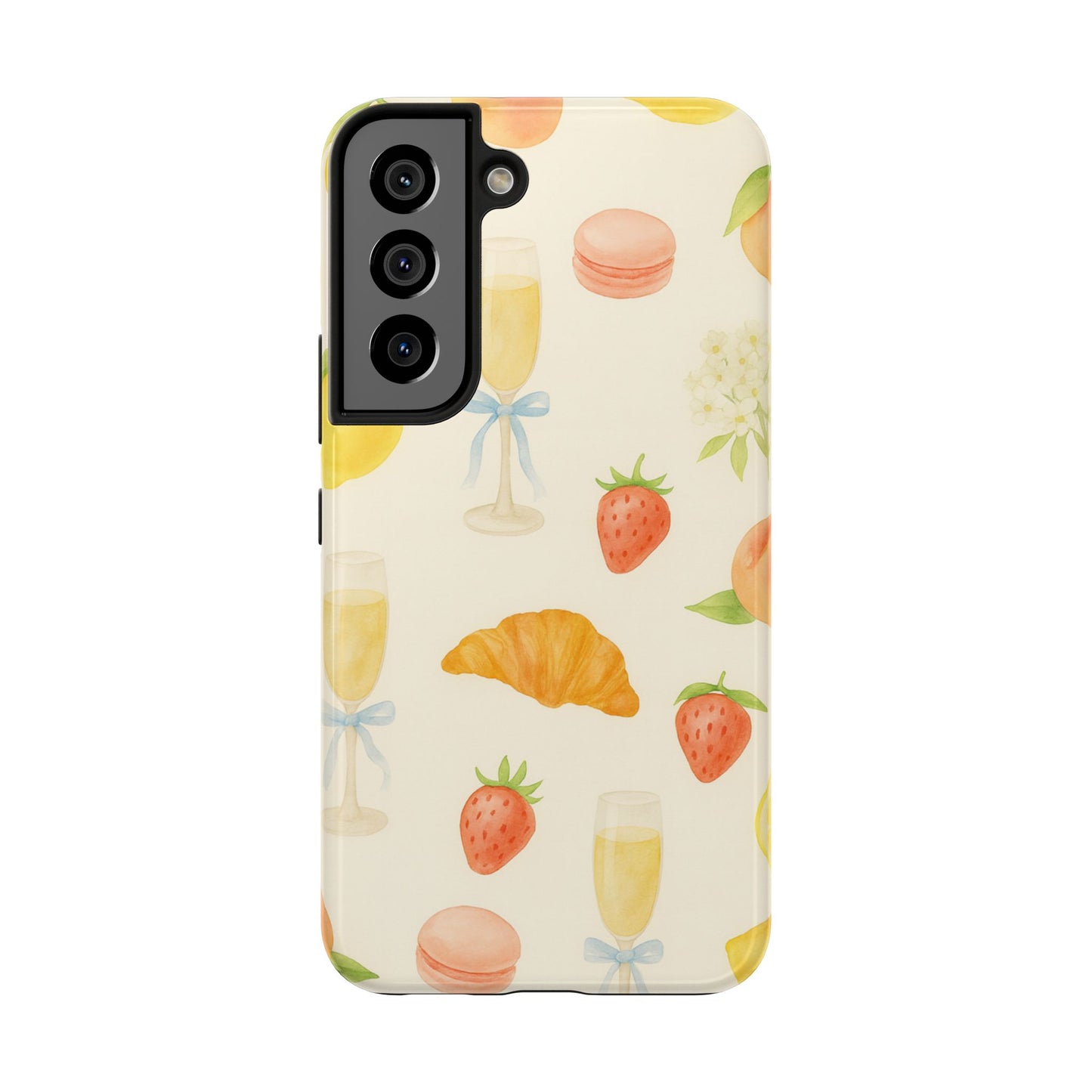 Tough Phone Case — Strawberries, Croissant & Champagne Floral Design