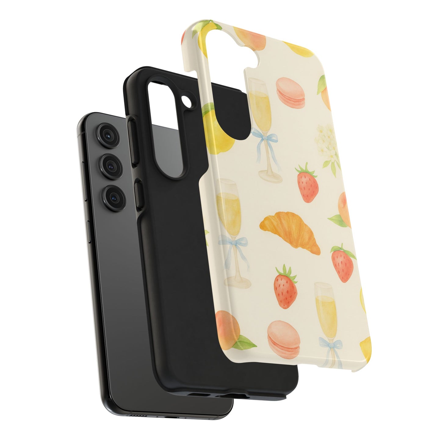 Tough Phone Case — Strawberries, Croissant & Champagne Floral Design