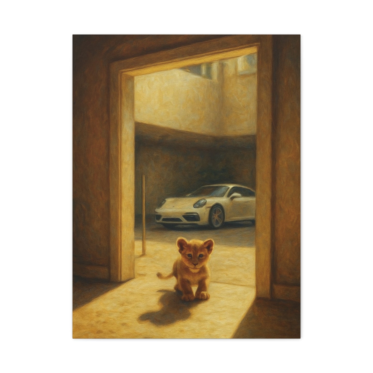Canvas Wall Art - Lion Animal Sports Car Print