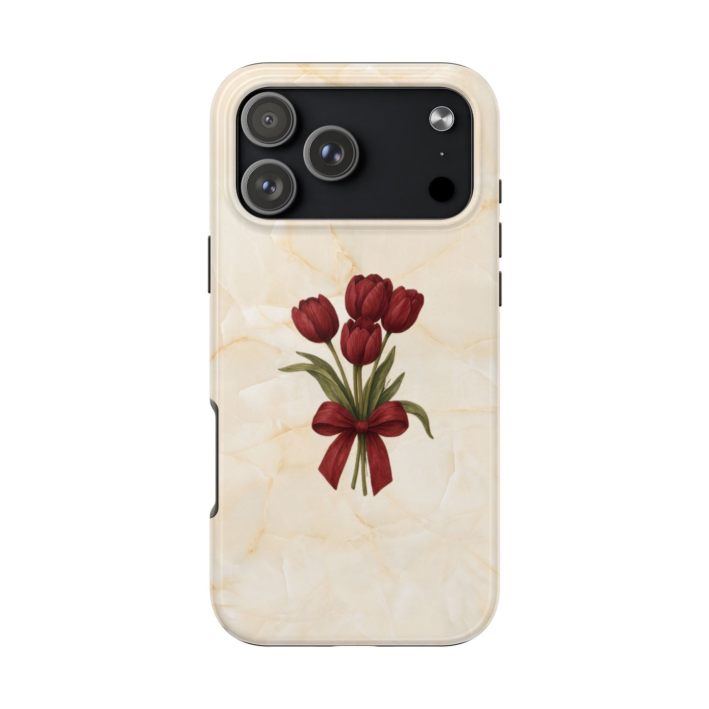 Tough Phone Case — Red Tulip Bouquet on Marble