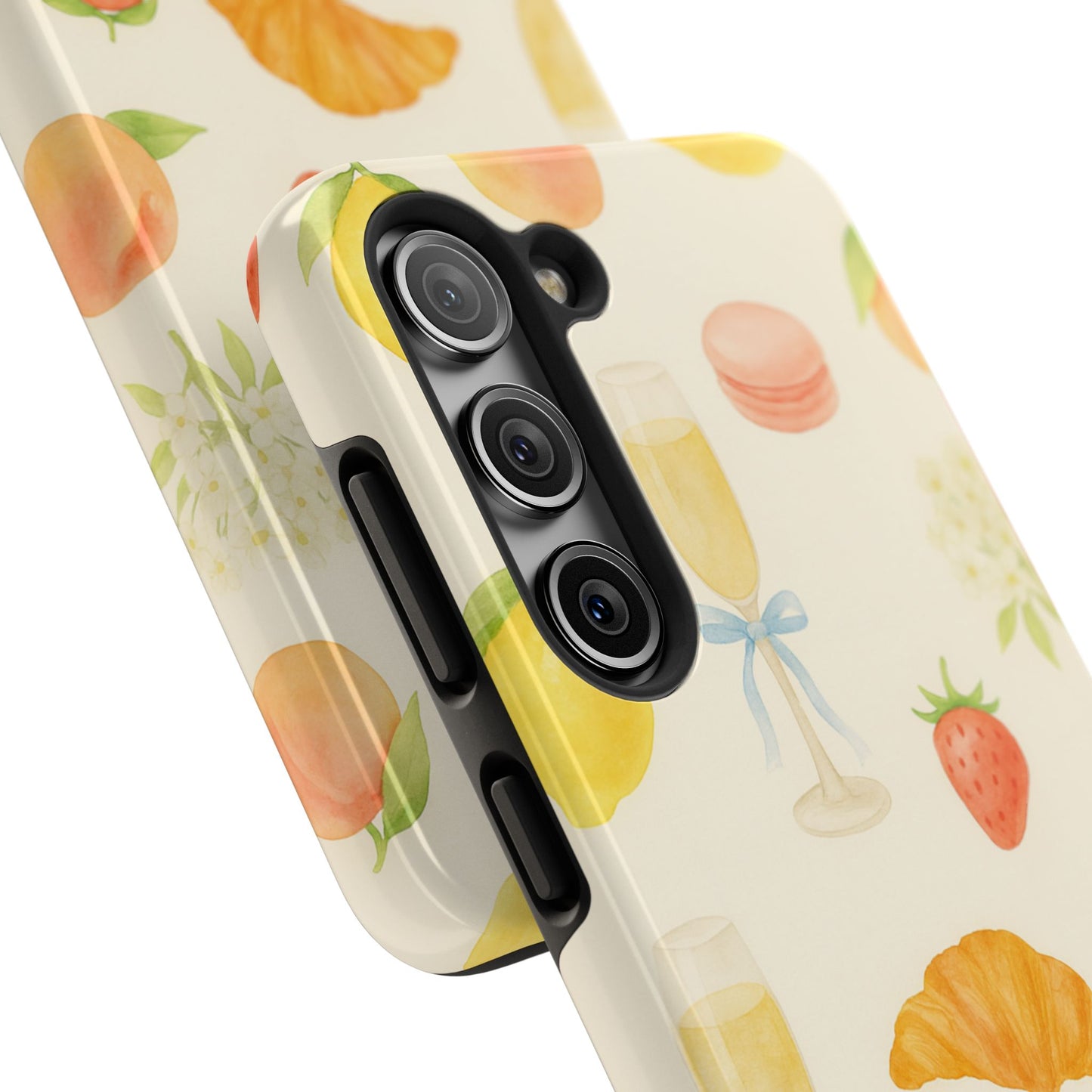 Tough Phone Case — Strawberries, Croissant & Champagne Floral Design