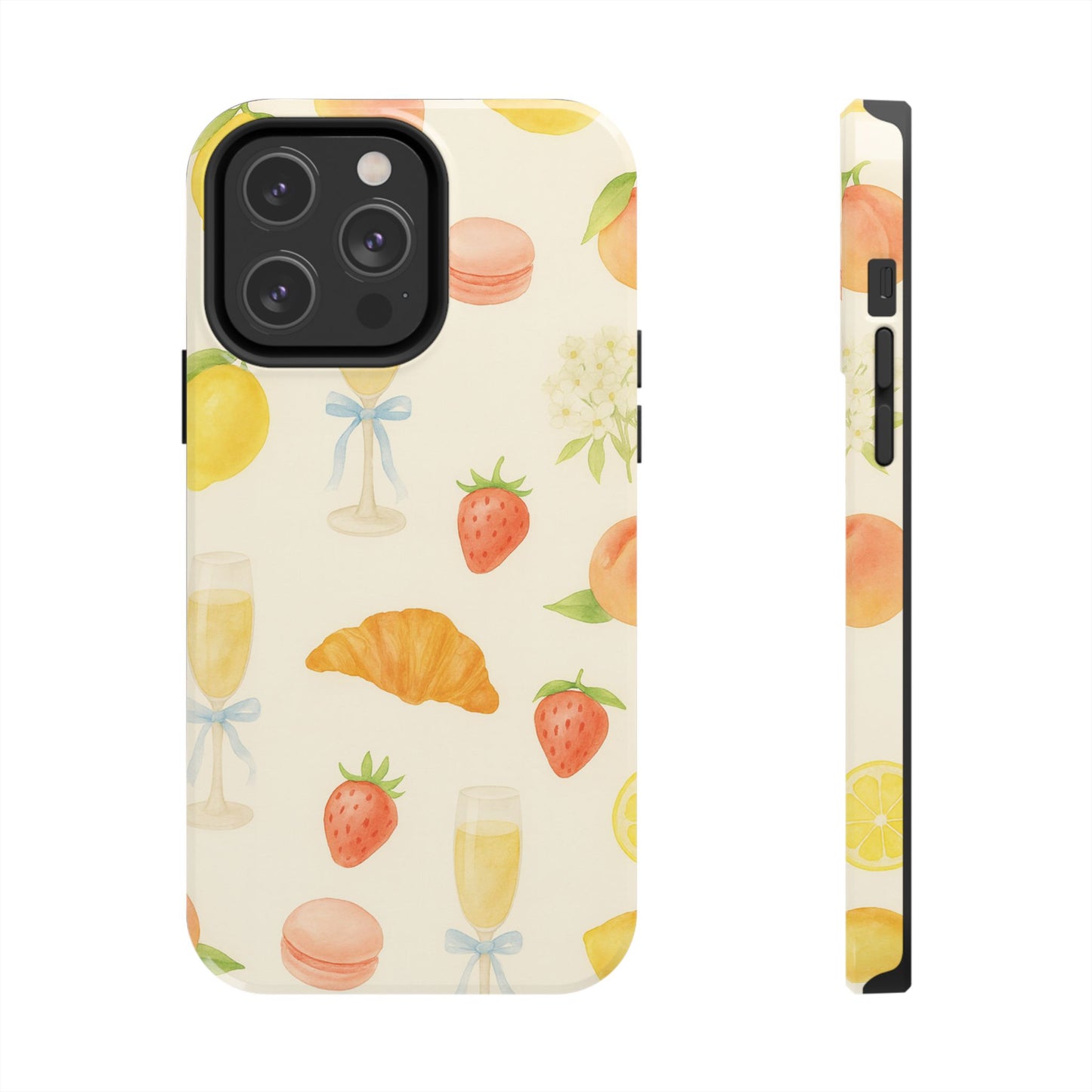 Tough Phone Case — Strawberries, Croissant & Champagne Floral Design